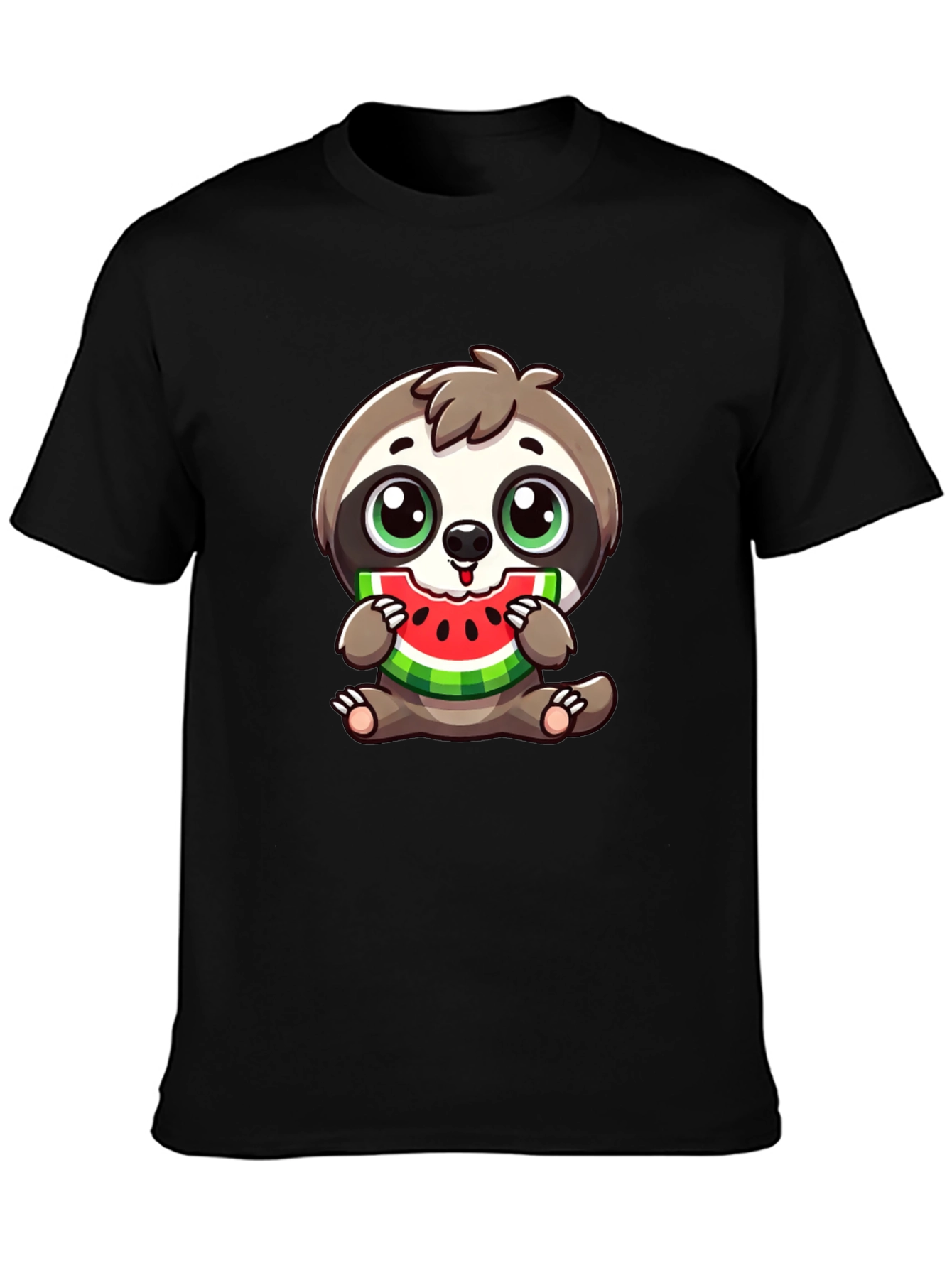 Sloth Eating Watermelon Black T-Shirt