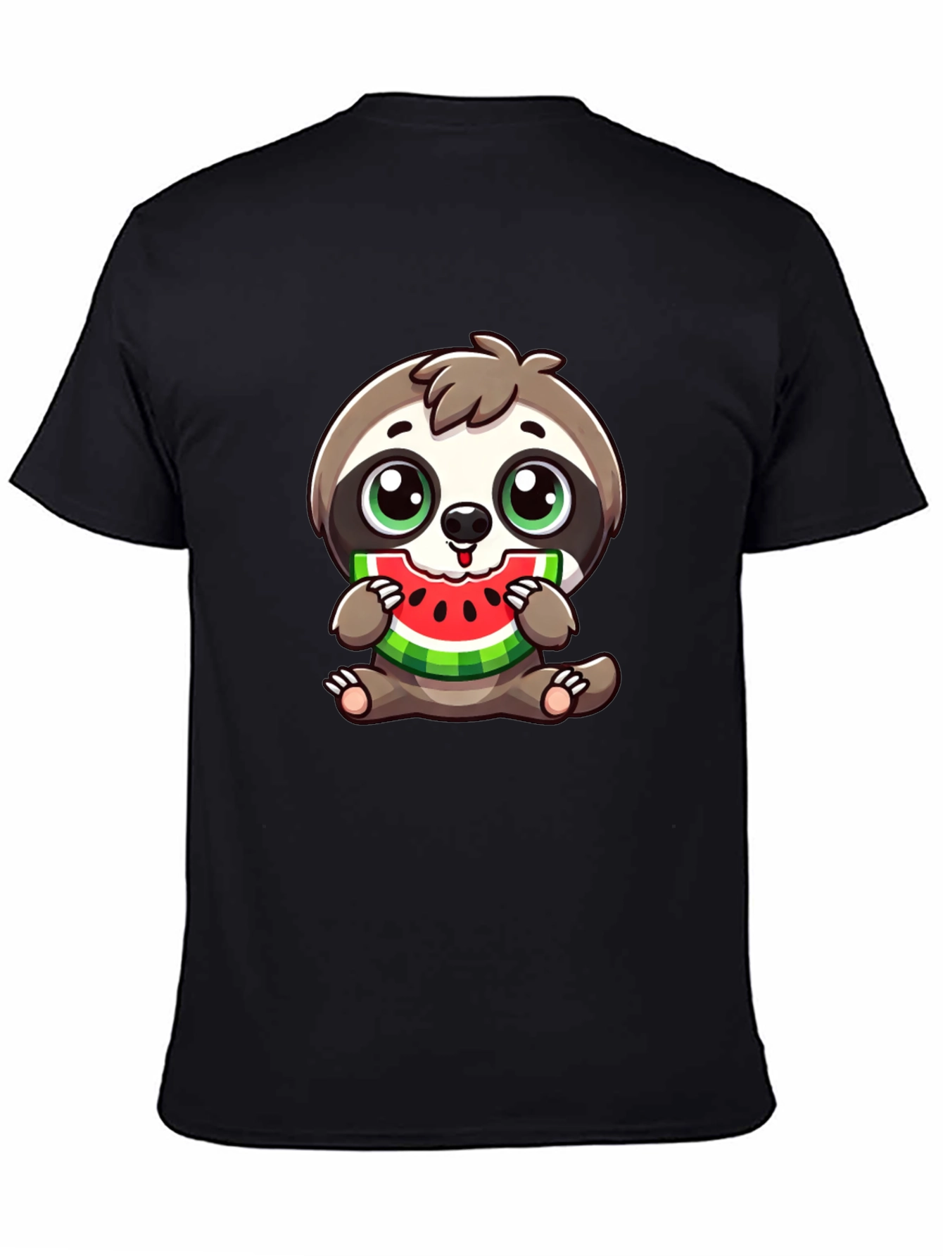 Sloth Eating Watermelon Black T-Shirt