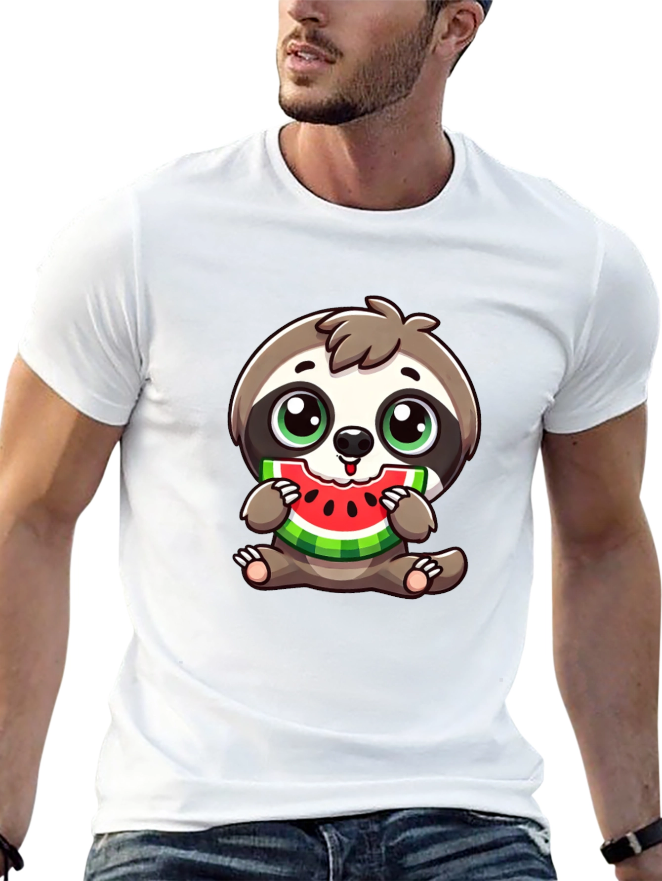 Sloth Eating Watermelon Black T-Shirt