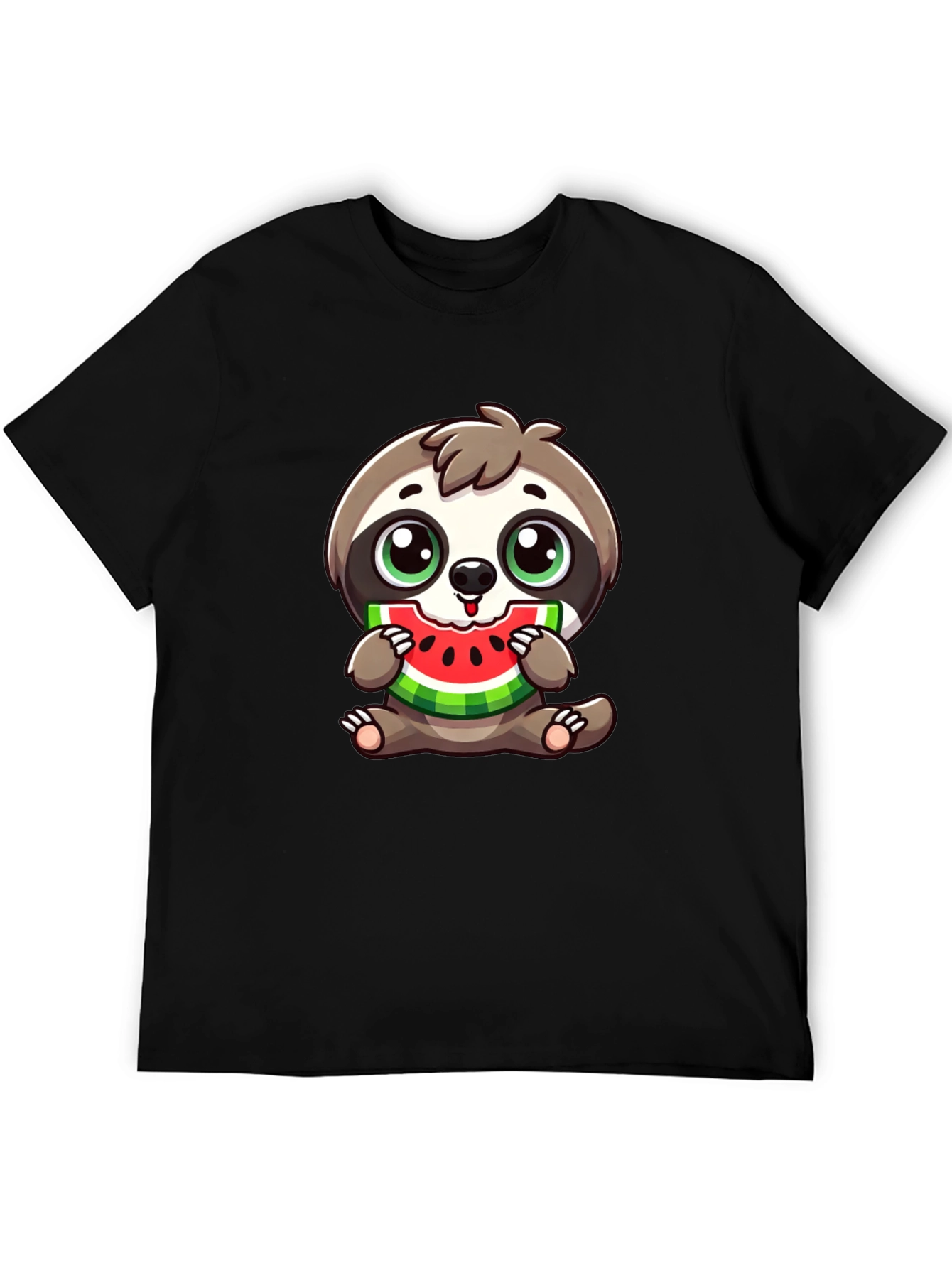 Sloth Eating Watermelon Black T-Shirt