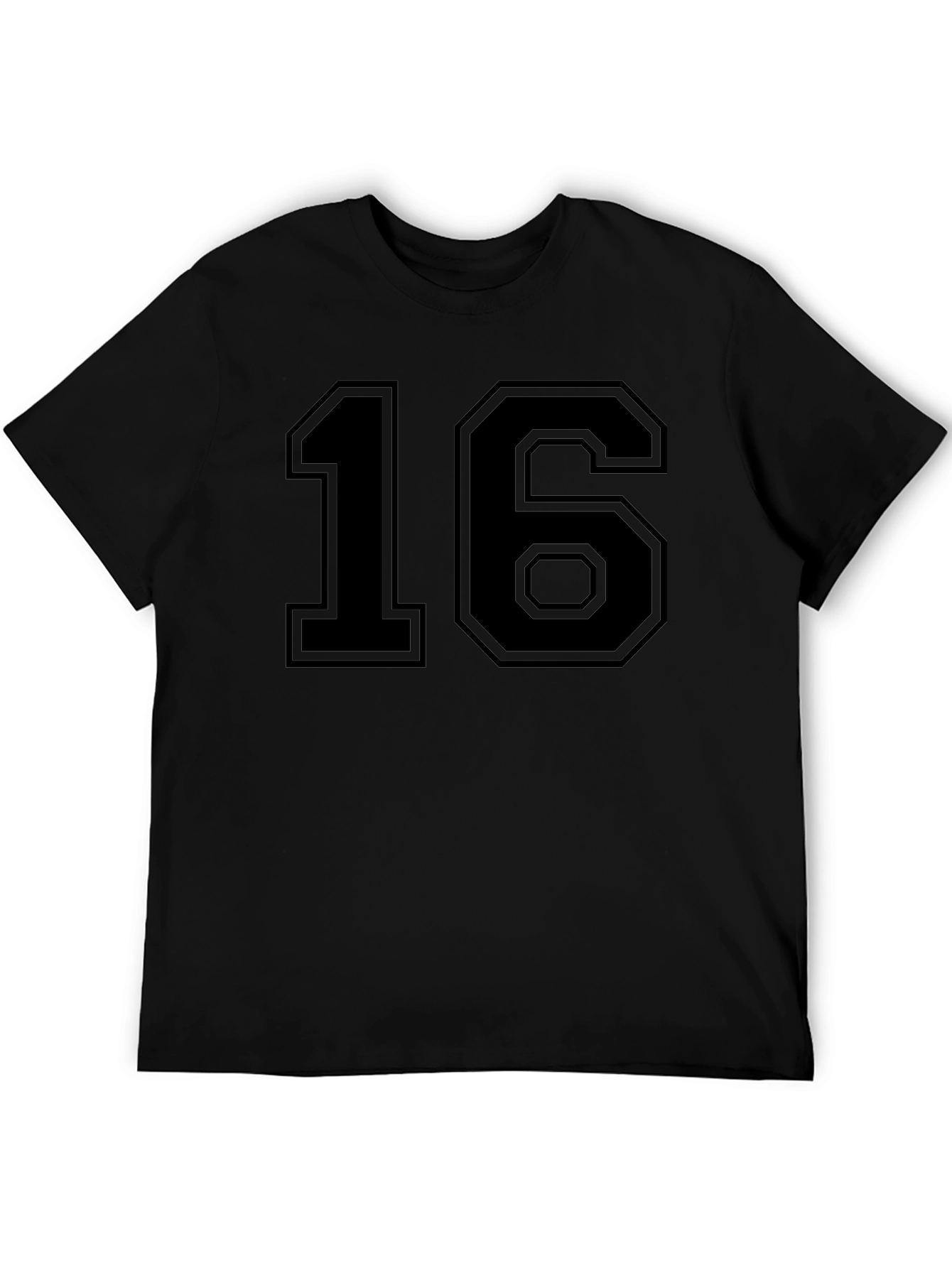 Black T-Shirt with Bold Number 16