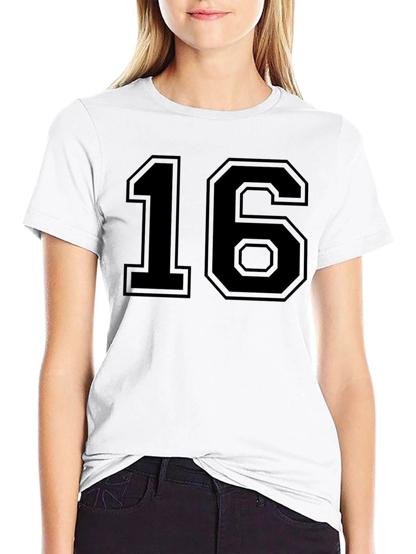 Black T-Shirt with Bold Number 16