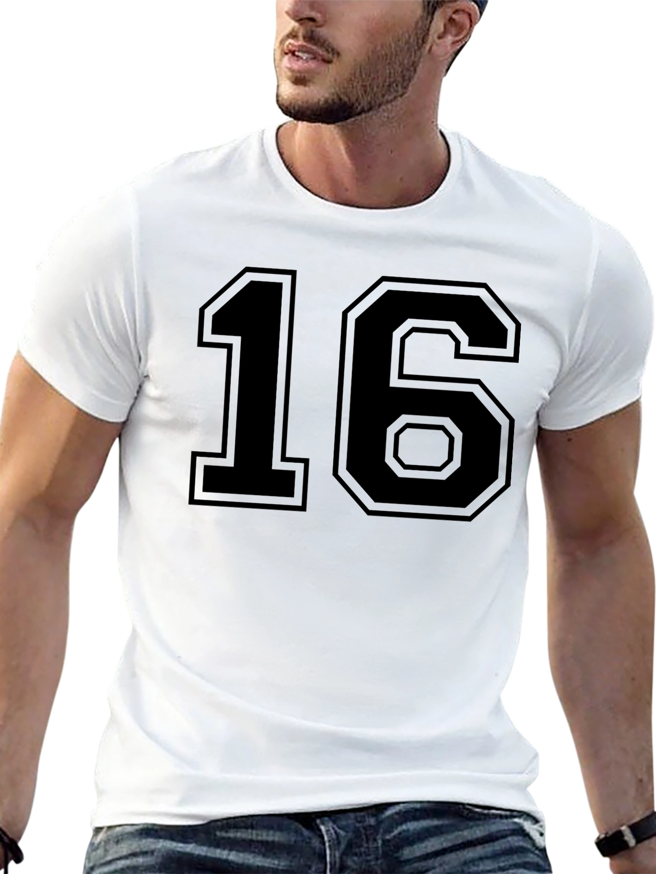 Black T-Shirt with Bold Number 16