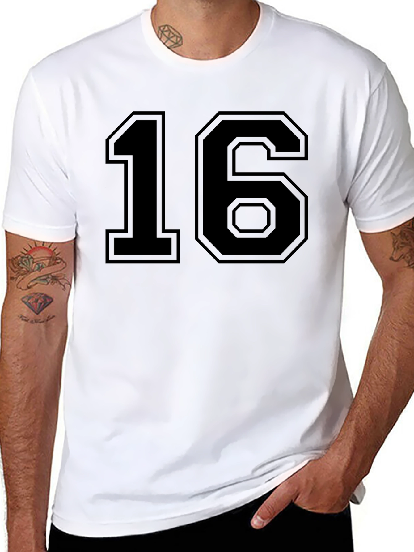 Black T-Shirt with Bold Number 16