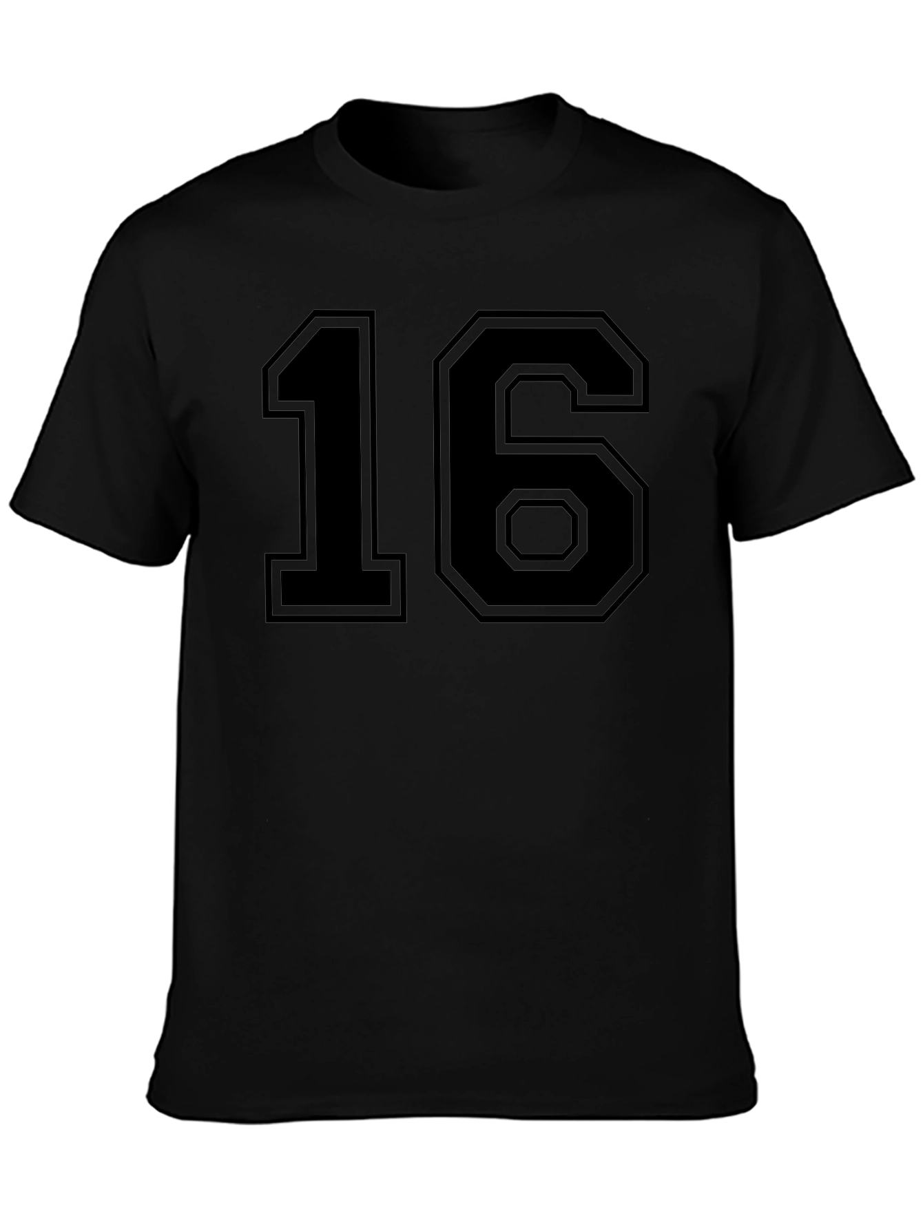Black T-Shirt with Bold Number 16