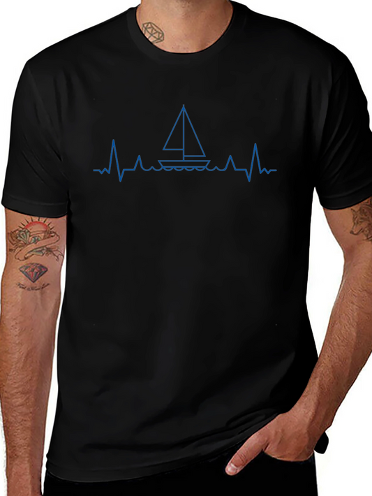 Sailboat Heartbeat Graphic T-Shirt - Nautical Tee