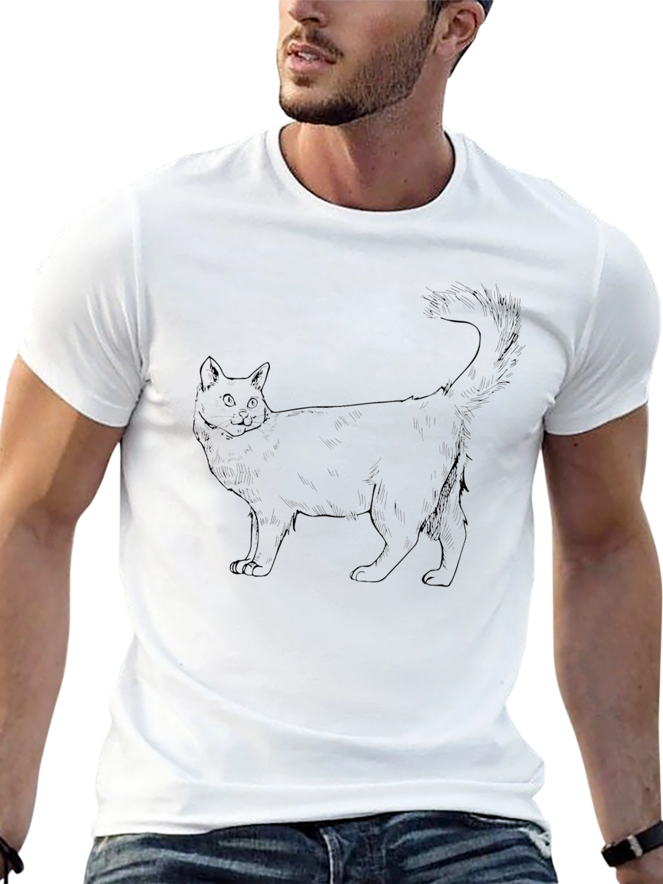 Black Cat Outline T-Shirt