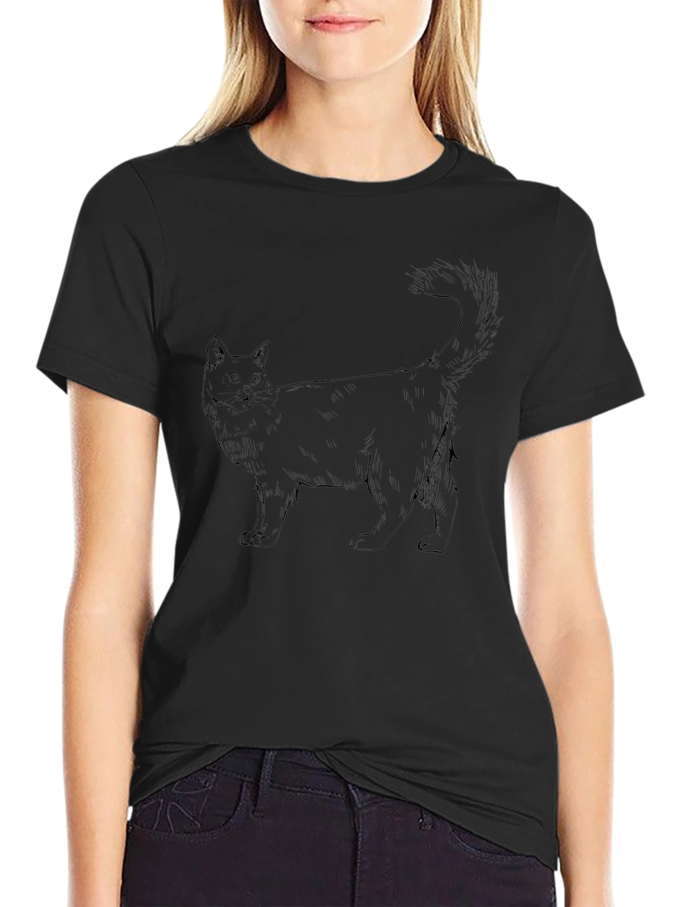 Black Cat Outline T-Shirt