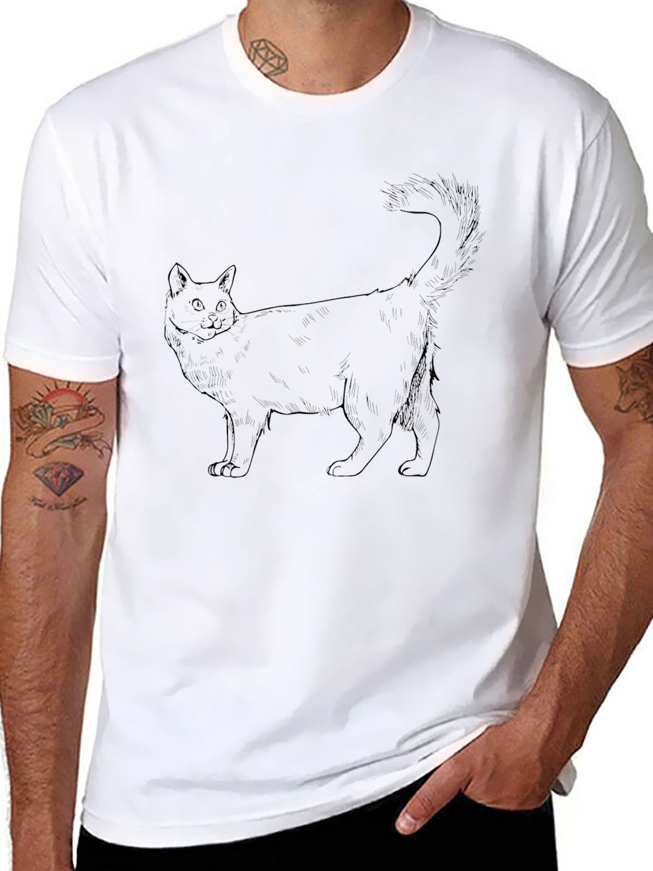 Black Cat Outline T-Shirt