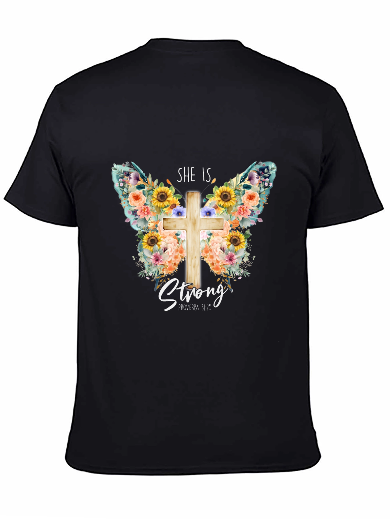 She is Strong Butterfly Cross T-Shirt