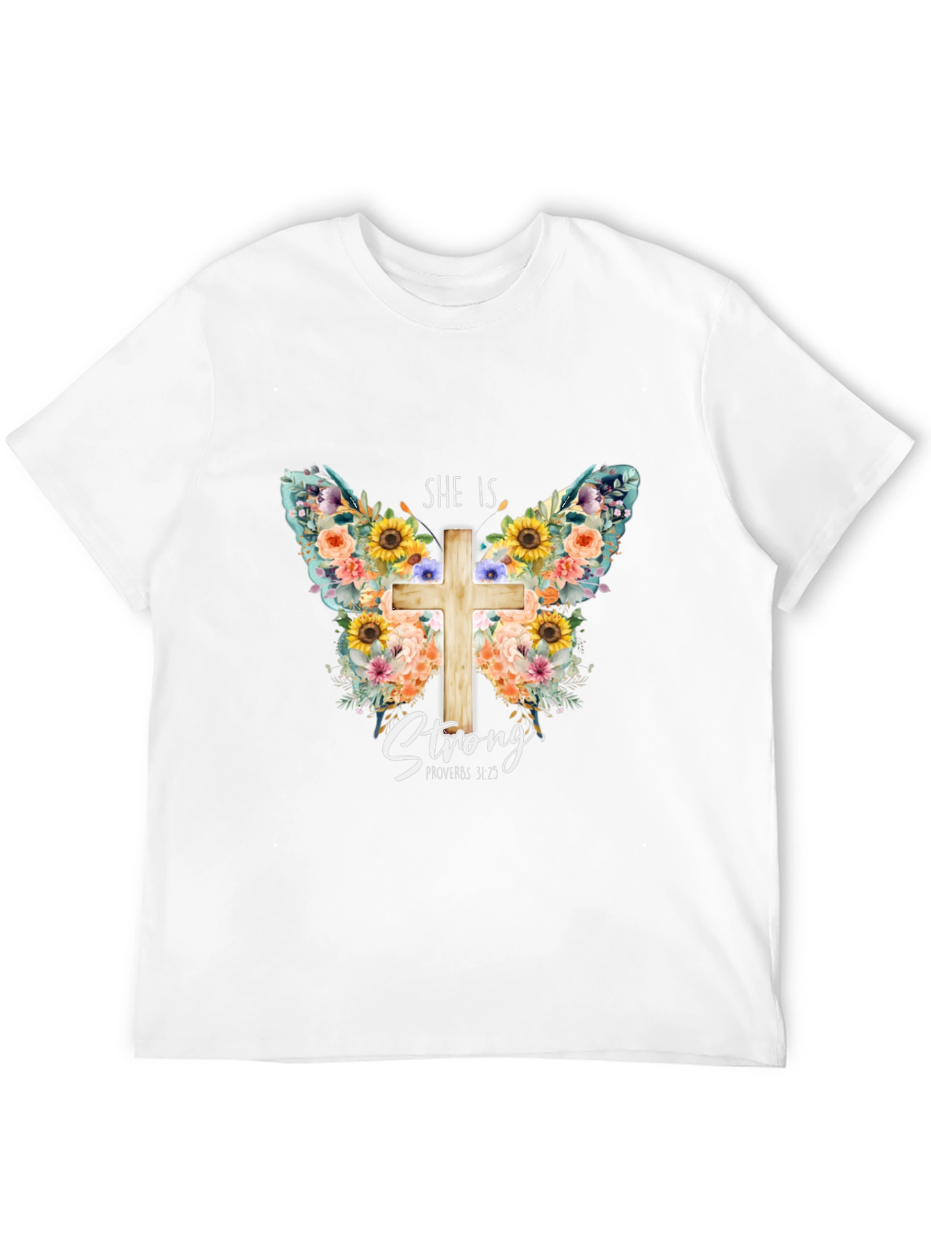 She is Strong Butterfly Cross T-Shirt
