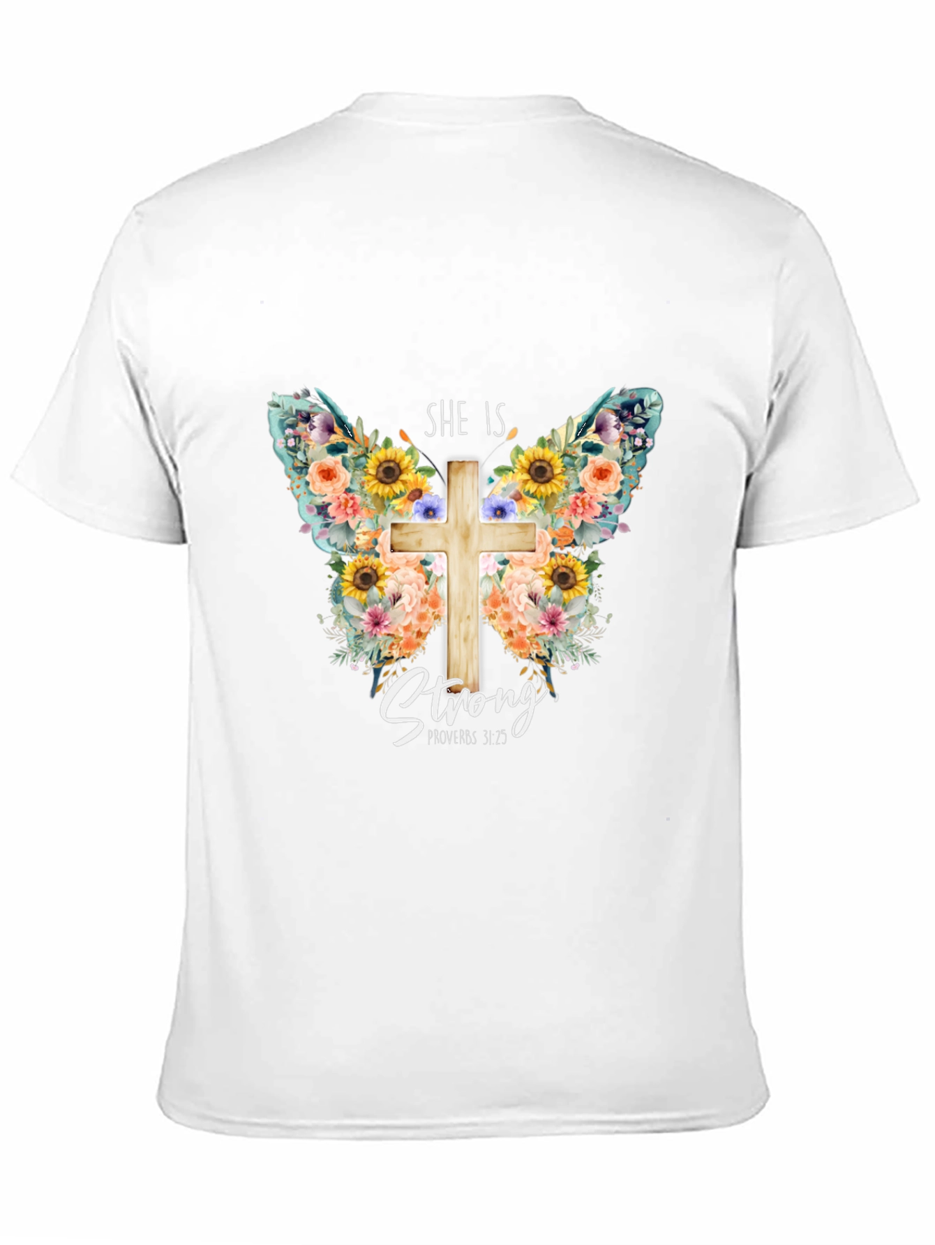 She is Strong Butterfly Cross T-Shirt