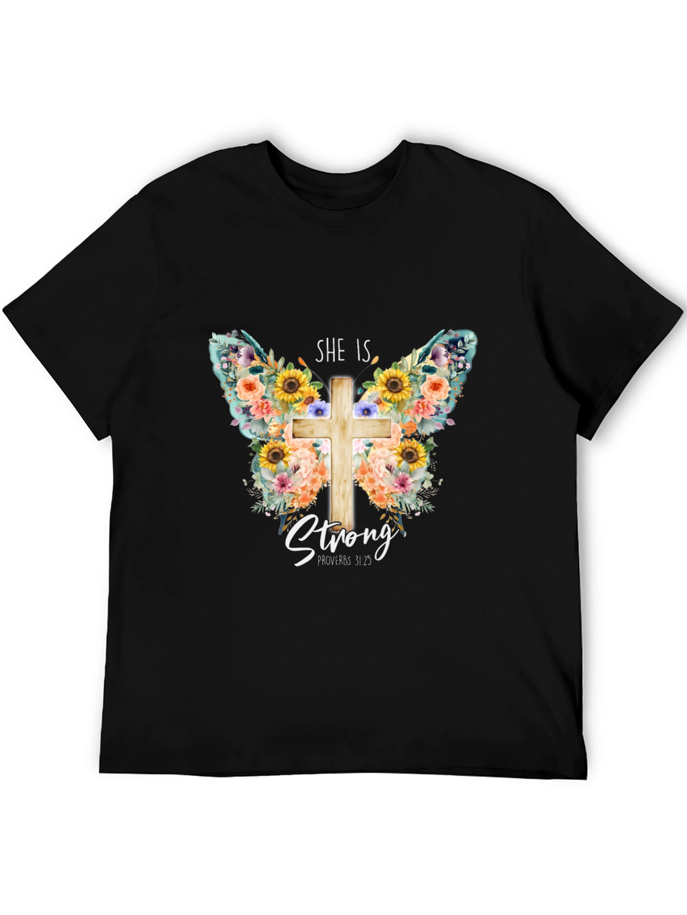 She is Strong Butterfly Cross T-Shirt