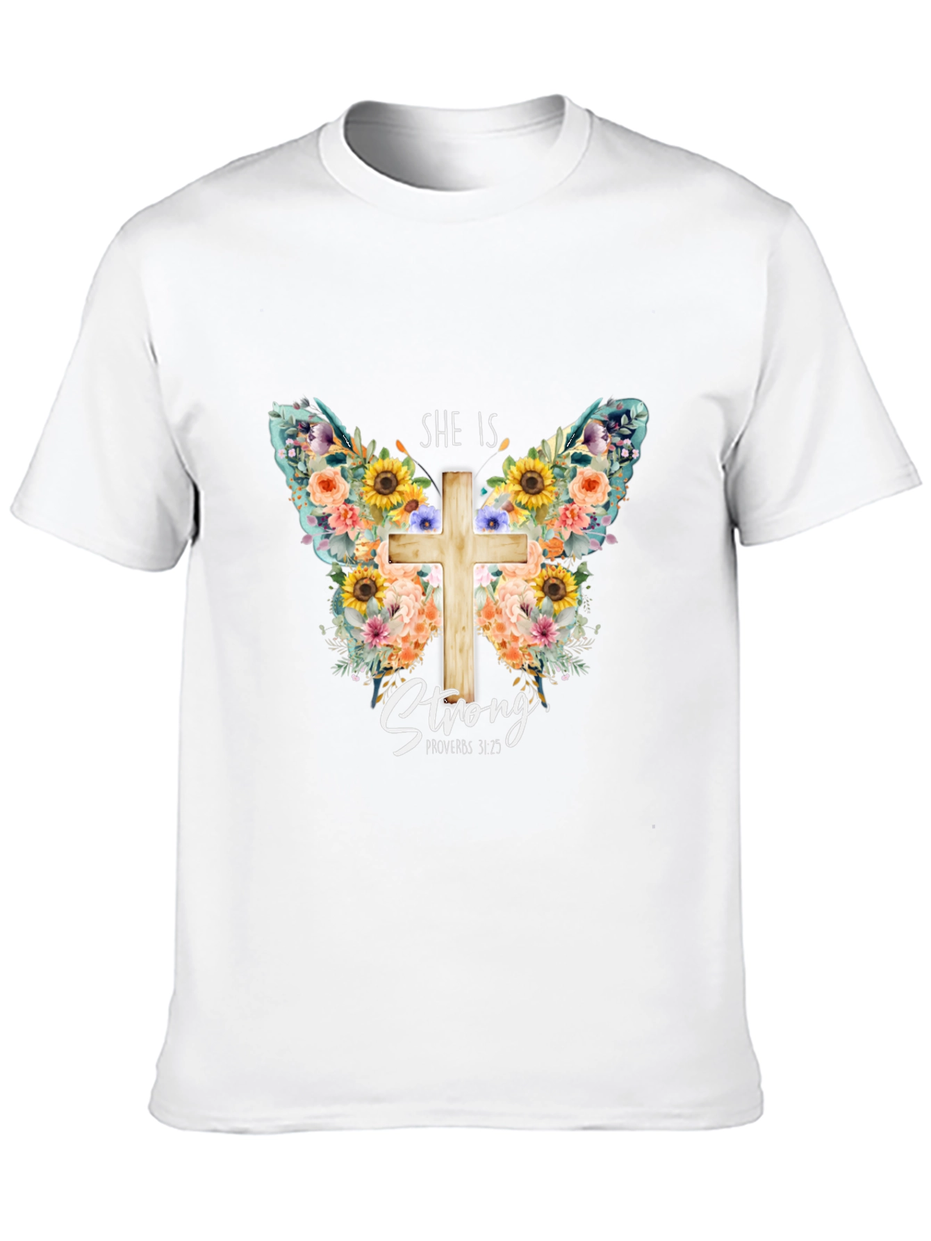 She is Strong Butterfly Cross T-Shirt