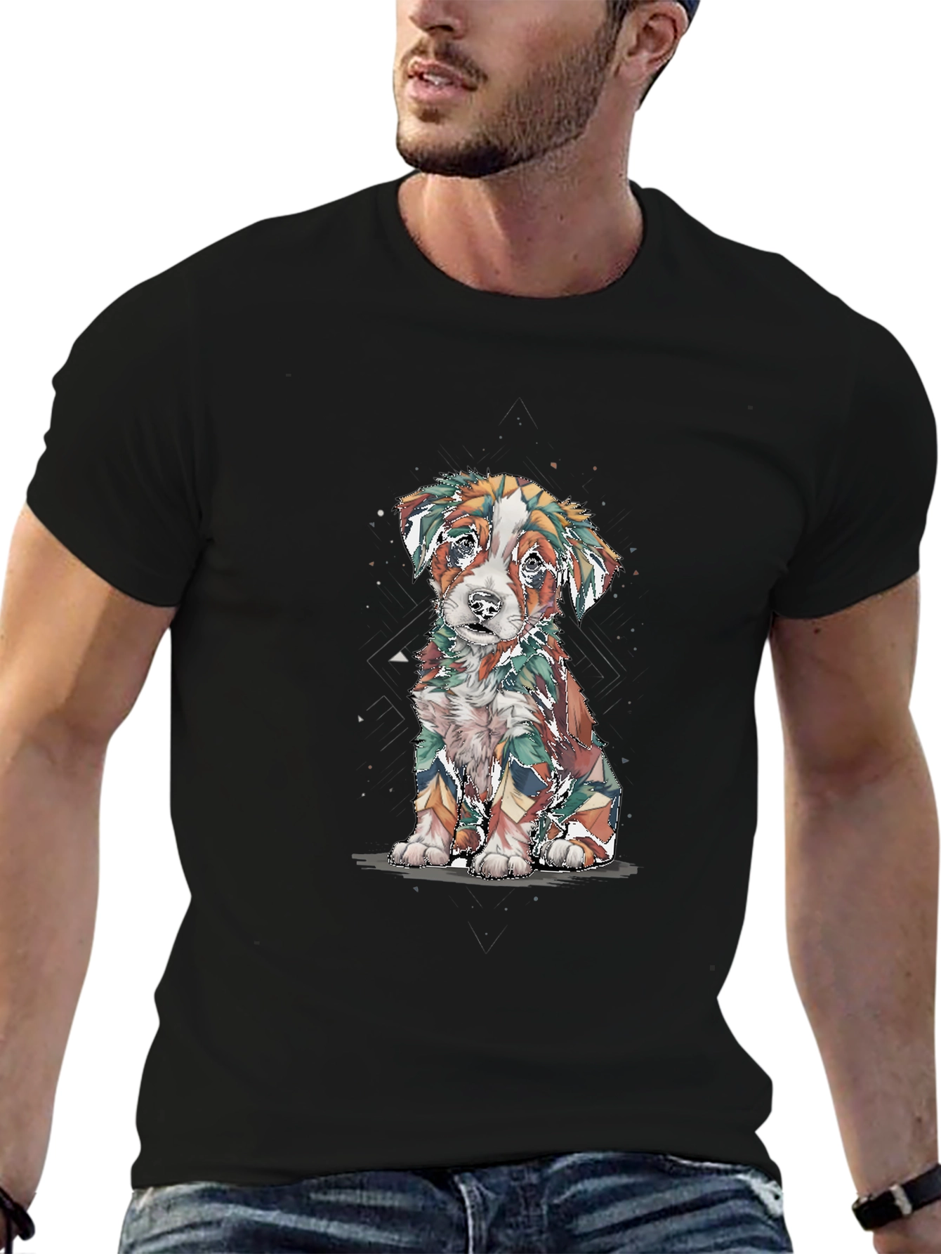 Abstract Puppy Graphic Tee - Stylish Black Shirt