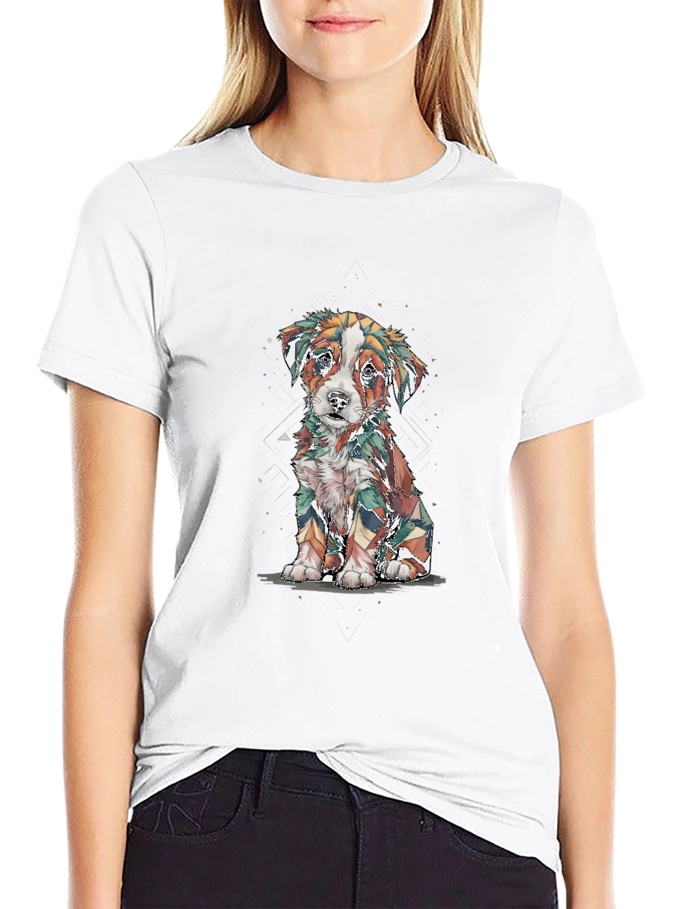 Abstract Puppy Graphic Tee - Stylish Black Shirt