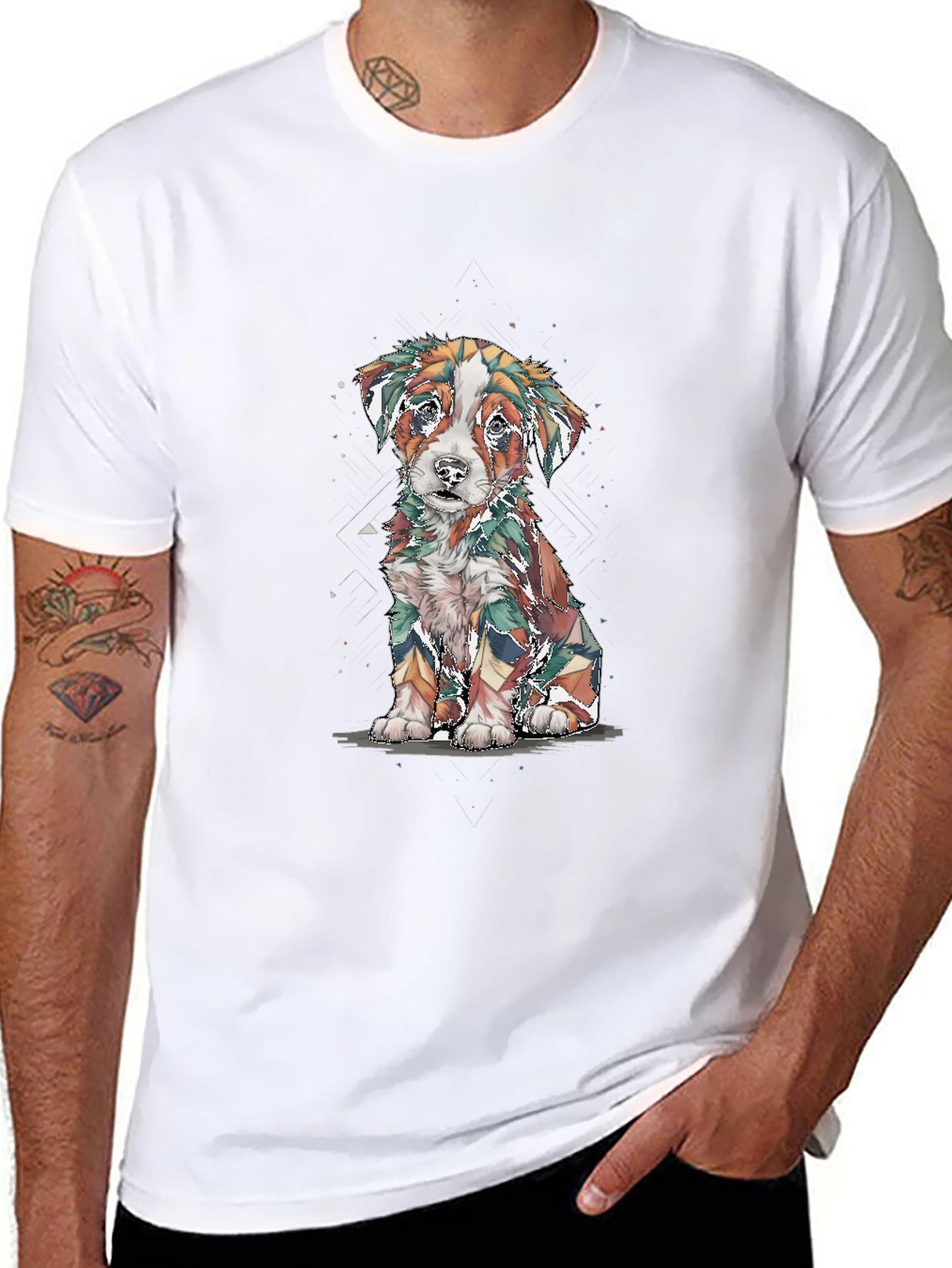 Abstract Puppy Graphic Tee - Stylish Black Shirt