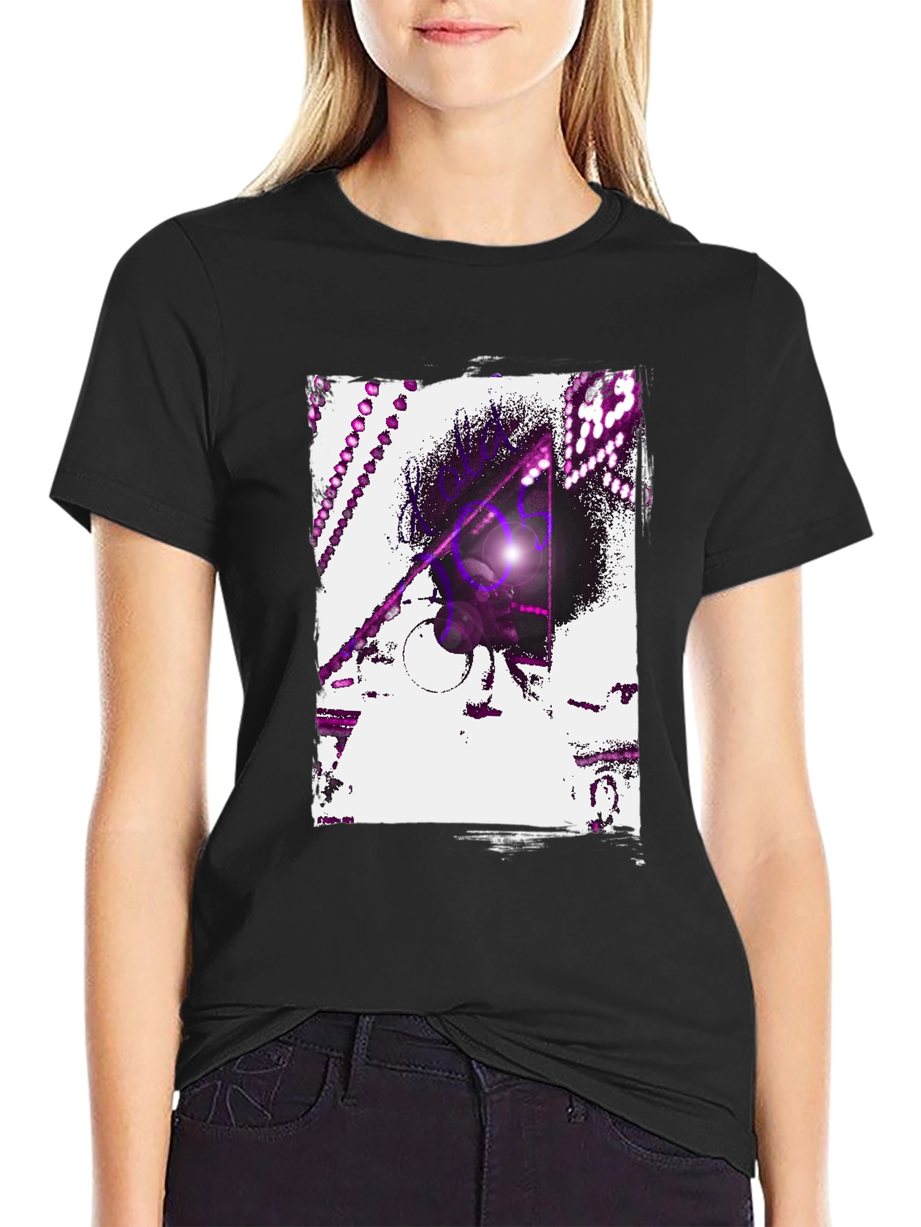 Abstract Purple Graphic Black T-Shirt
