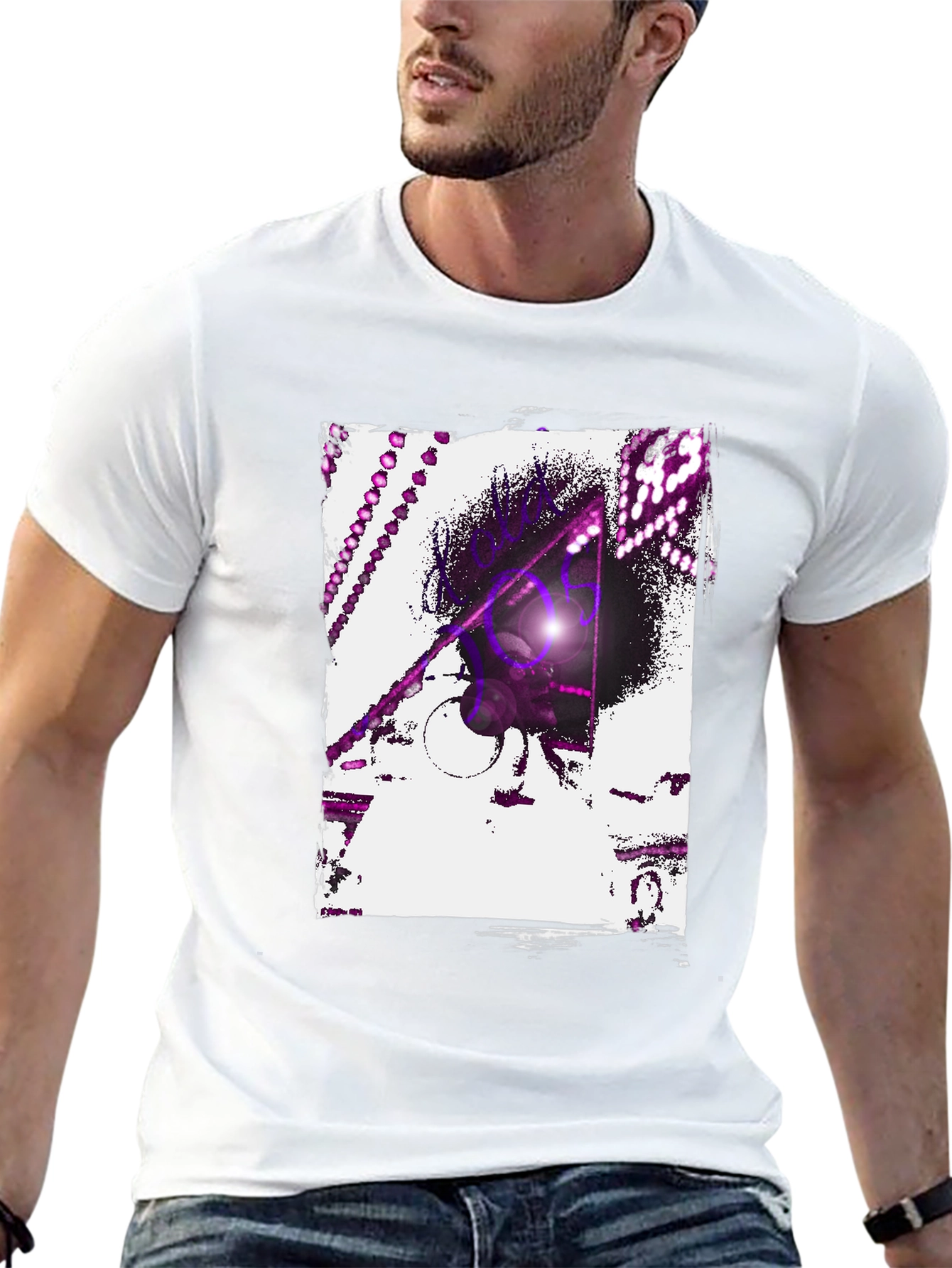 Abstract Purple Graphic Black T-Shirt