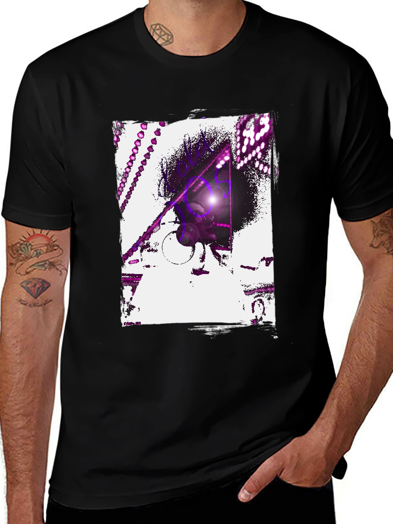 Abstract Purple Graphic Black T-Shirt