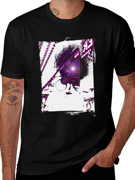 Abstract Purple Graphic Black T-Shirt