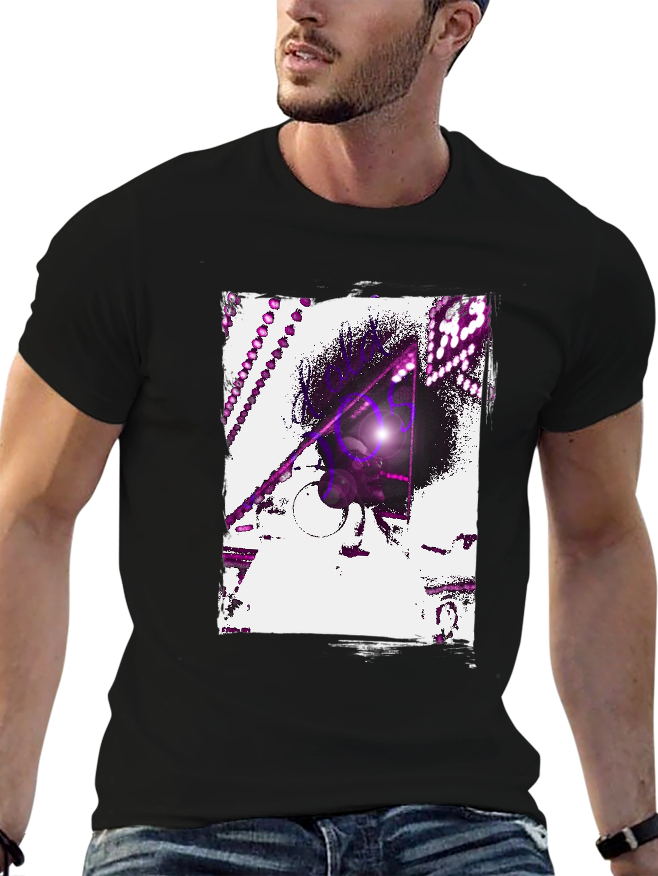 Abstract Purple Graphic Black T-Shirt