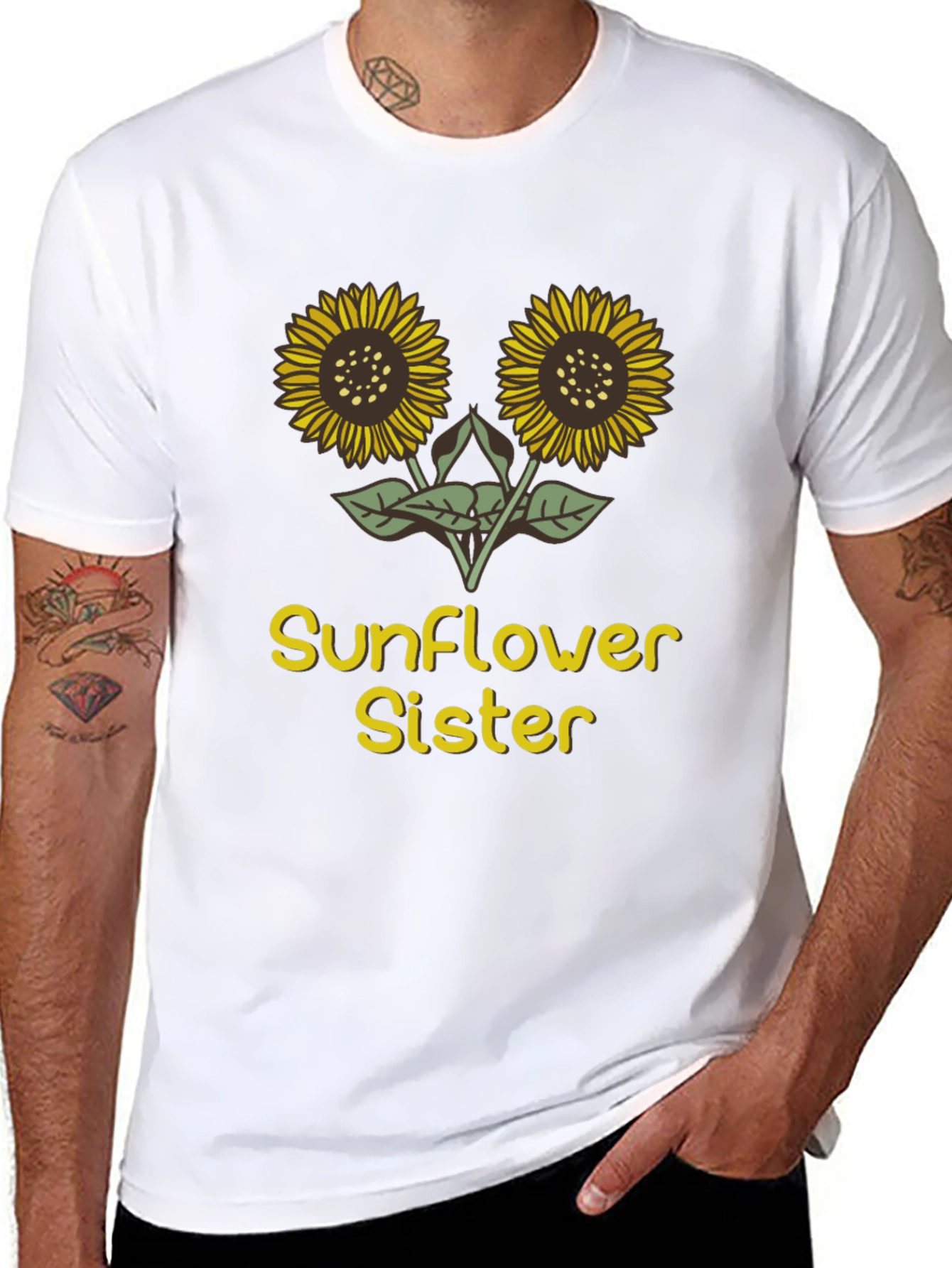 Sunflower Sister Graphic Tee - Black Cotton T-Shirt