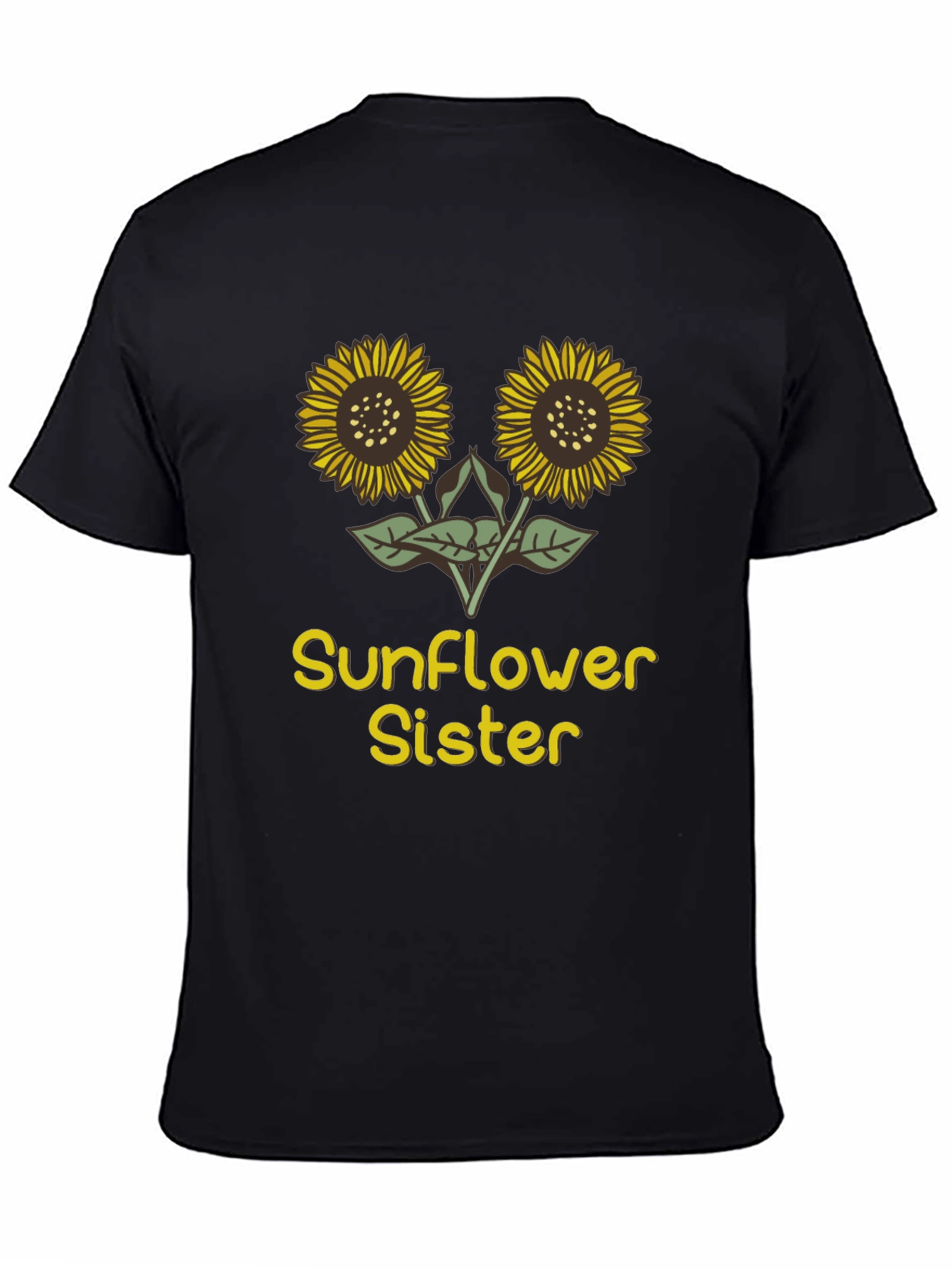Sunflower Sister Graphic Tee - Black Cotton T-Shirt