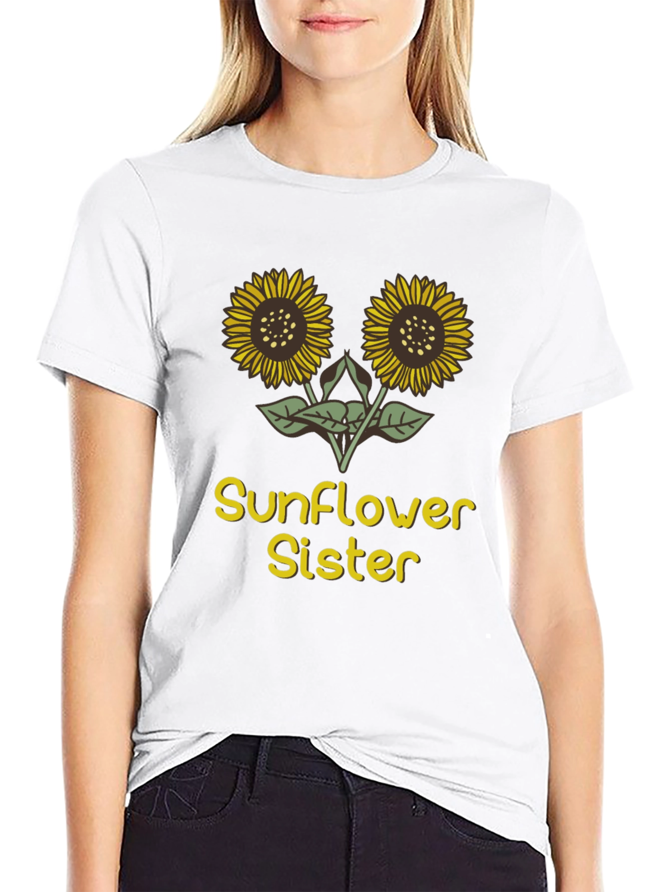 Sunflower Sister Graphic Tee - Black Cotton T-Shirt