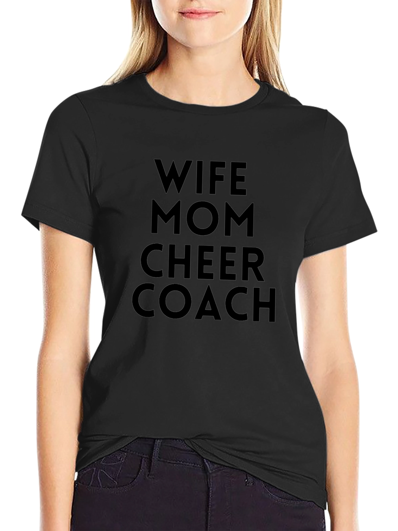Wife Mom Cheer Coach T-Shirt - Black