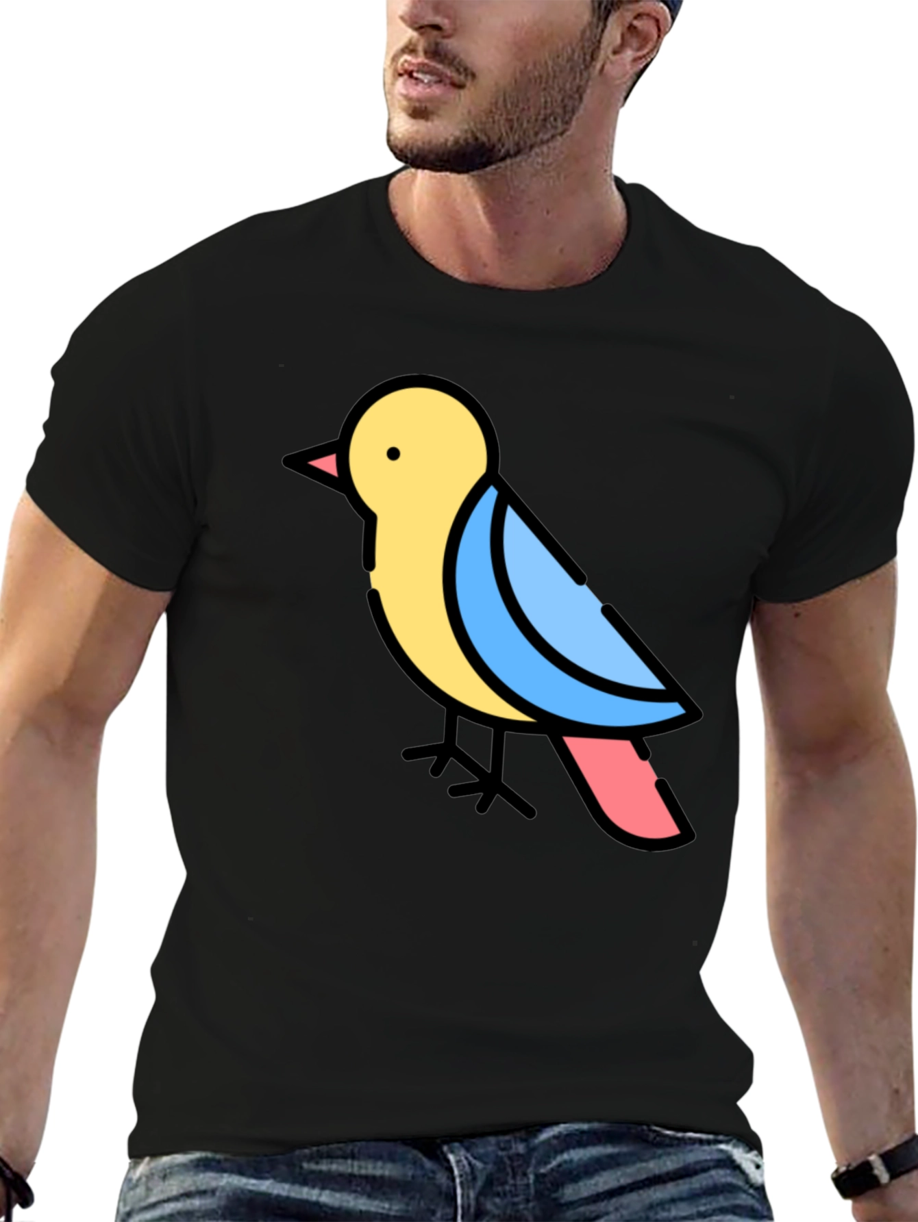Cartoon Bird Black T-Shirt