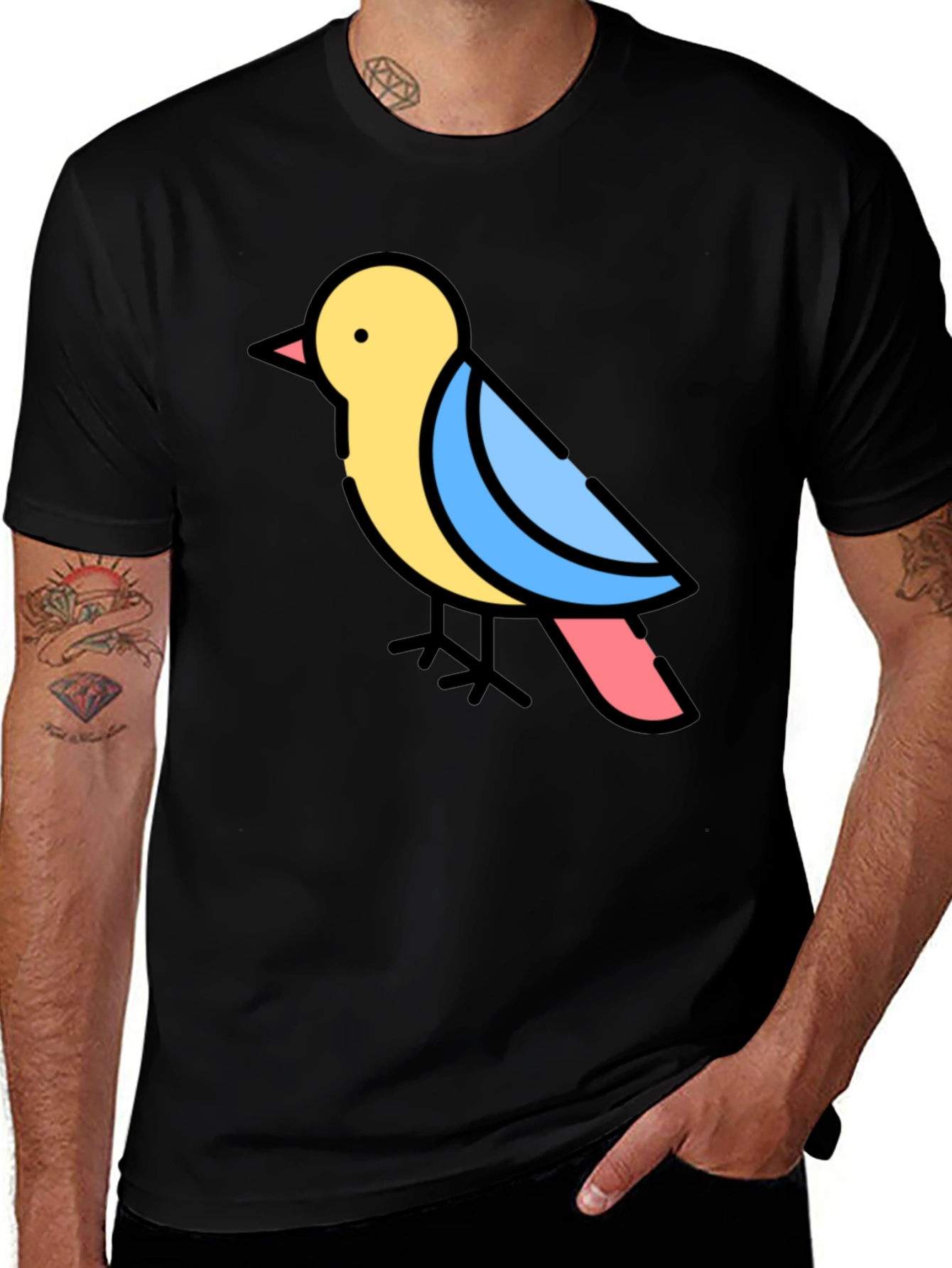 Cartoon Bird Black T-Shirt