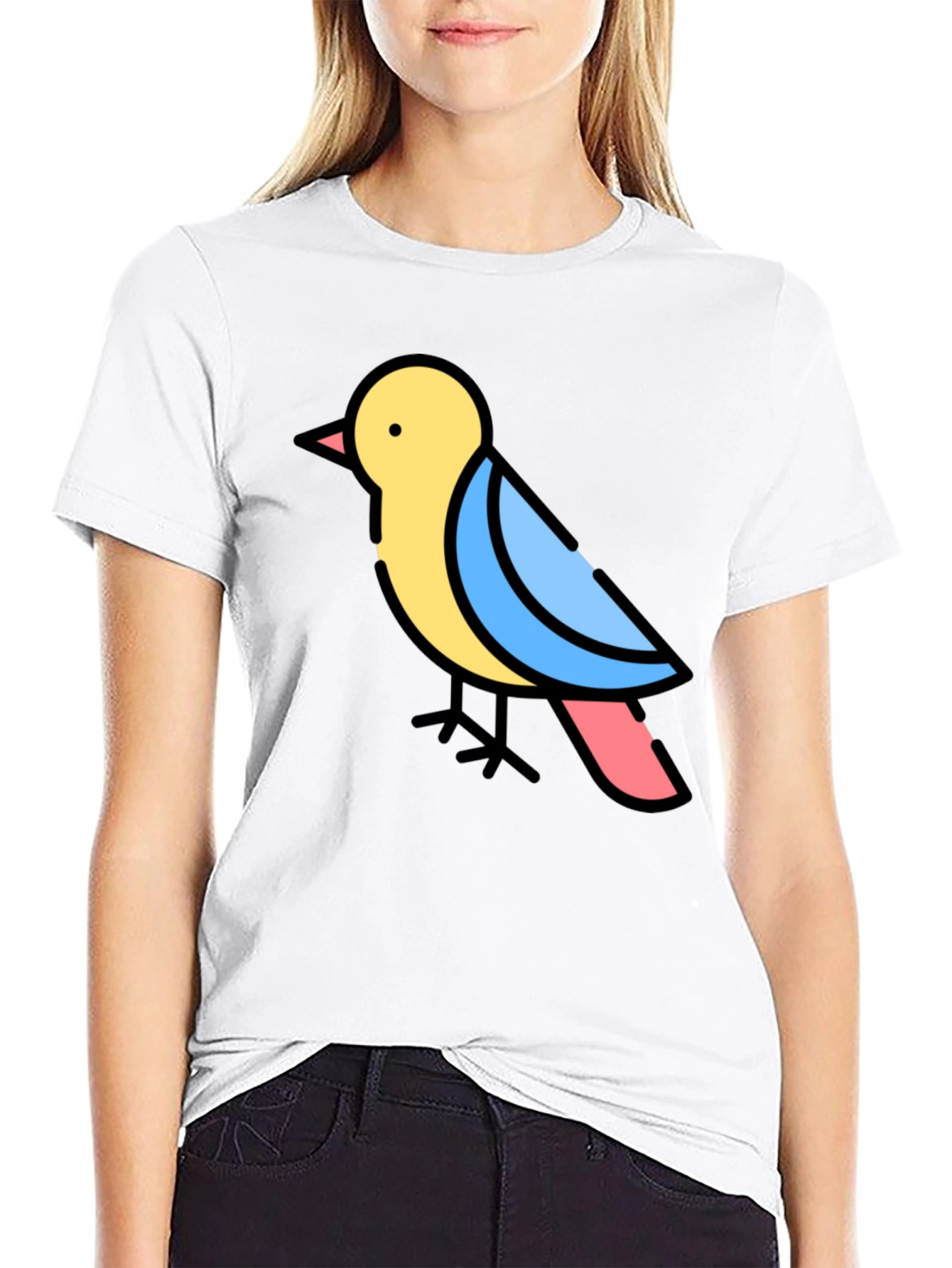 Cartoon Bird Black T-Shirt