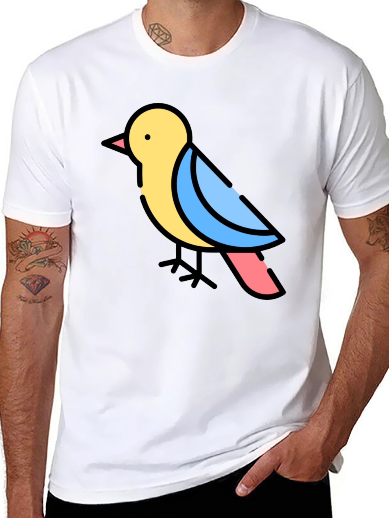 Cartoon Bird Black T-Shirt