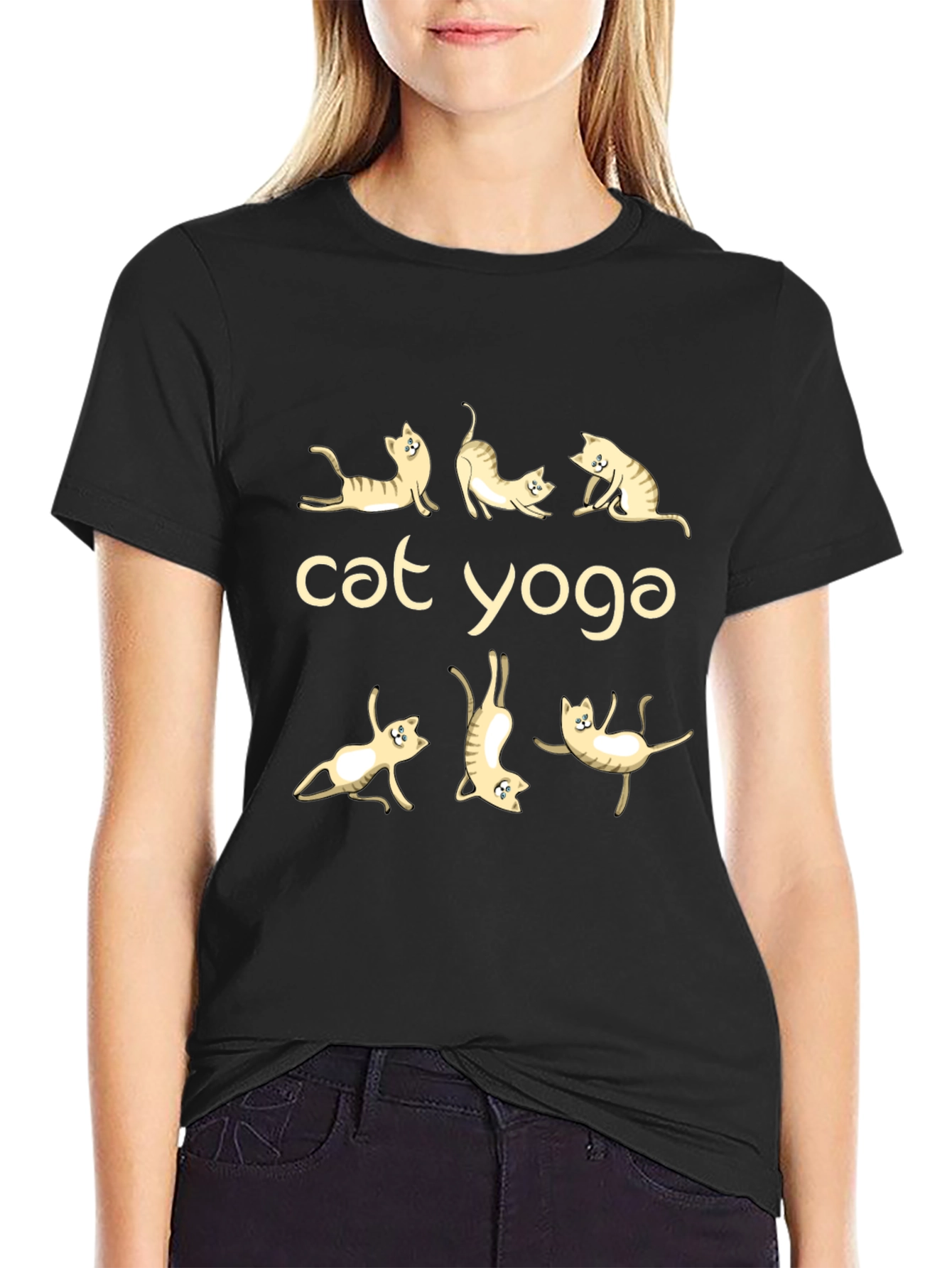 Cat Yoga Black T-Shirt
