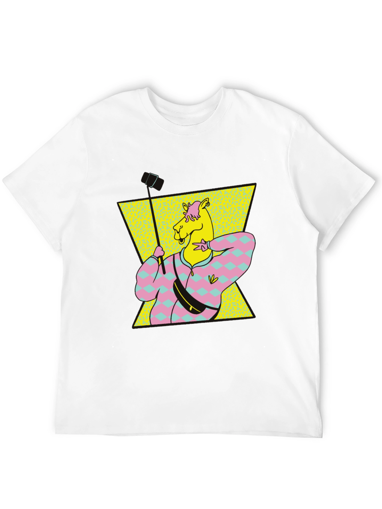 Retro Camel Selfie T-Shirt - Black Cotton Tee