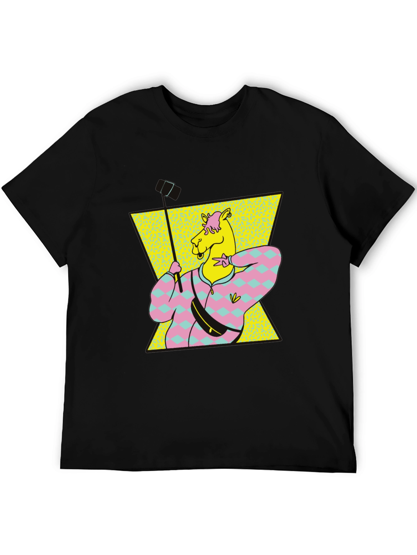 Retro Camel Selfie T-Shirt - Black Cotton Tee