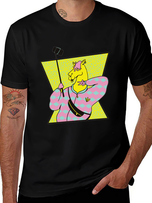 Retro Camel Selfie T-Shirt - Black Cotton Tee