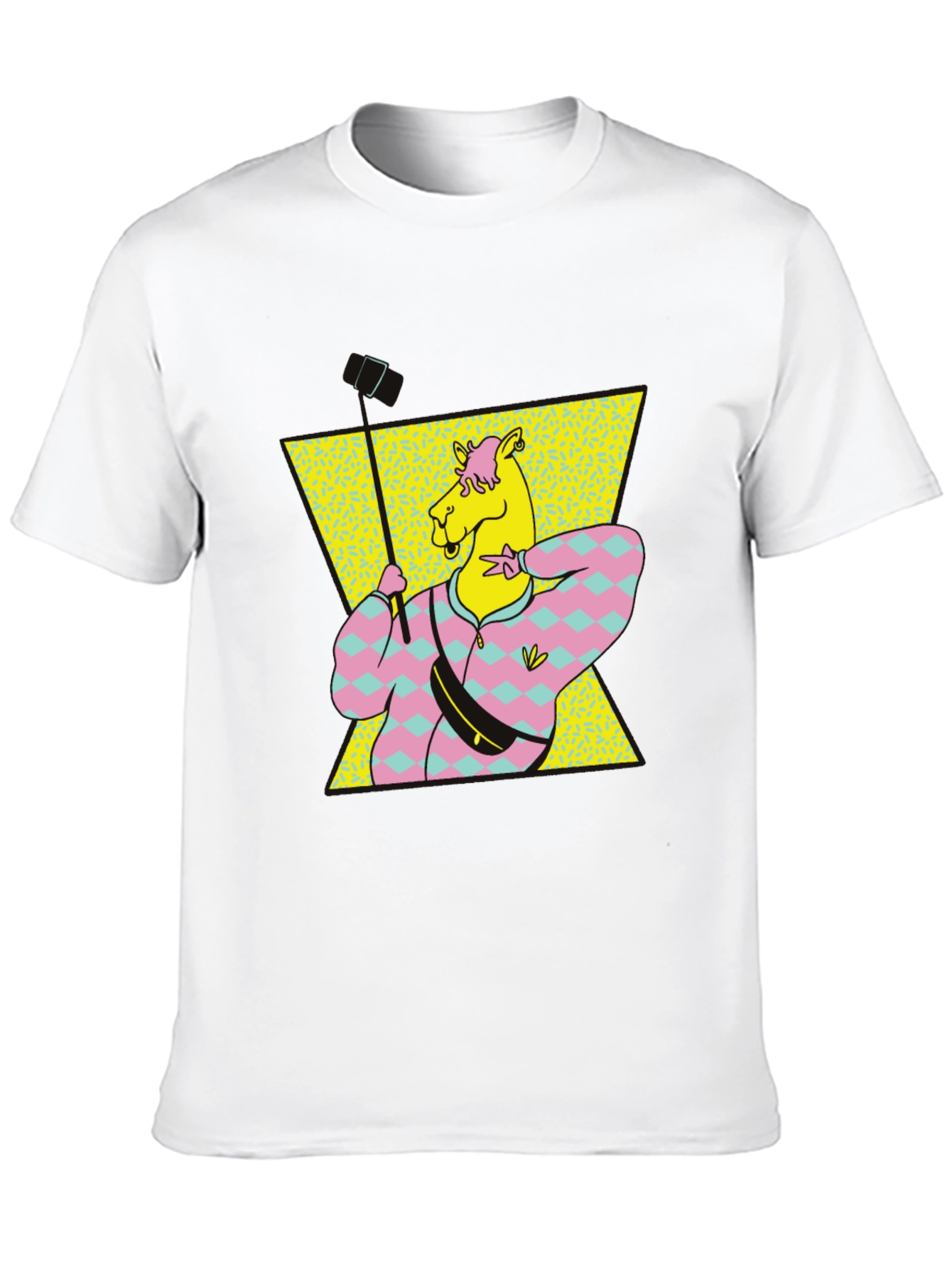 Retro Camel Selfie T-Shirt - Black Cotton Tee