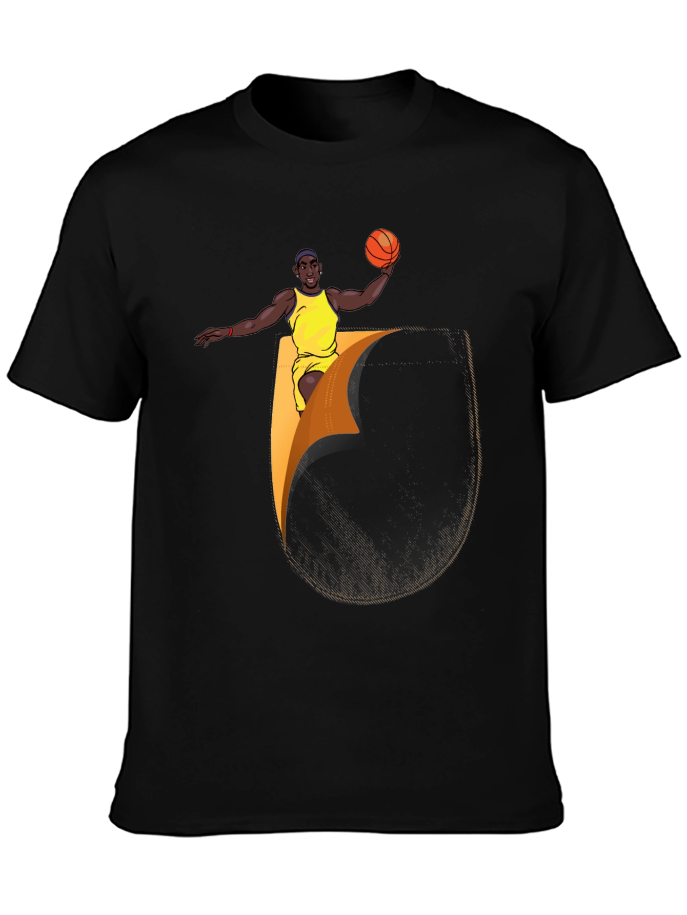Basketball Player Graphic Tee - Black Cotton Blend