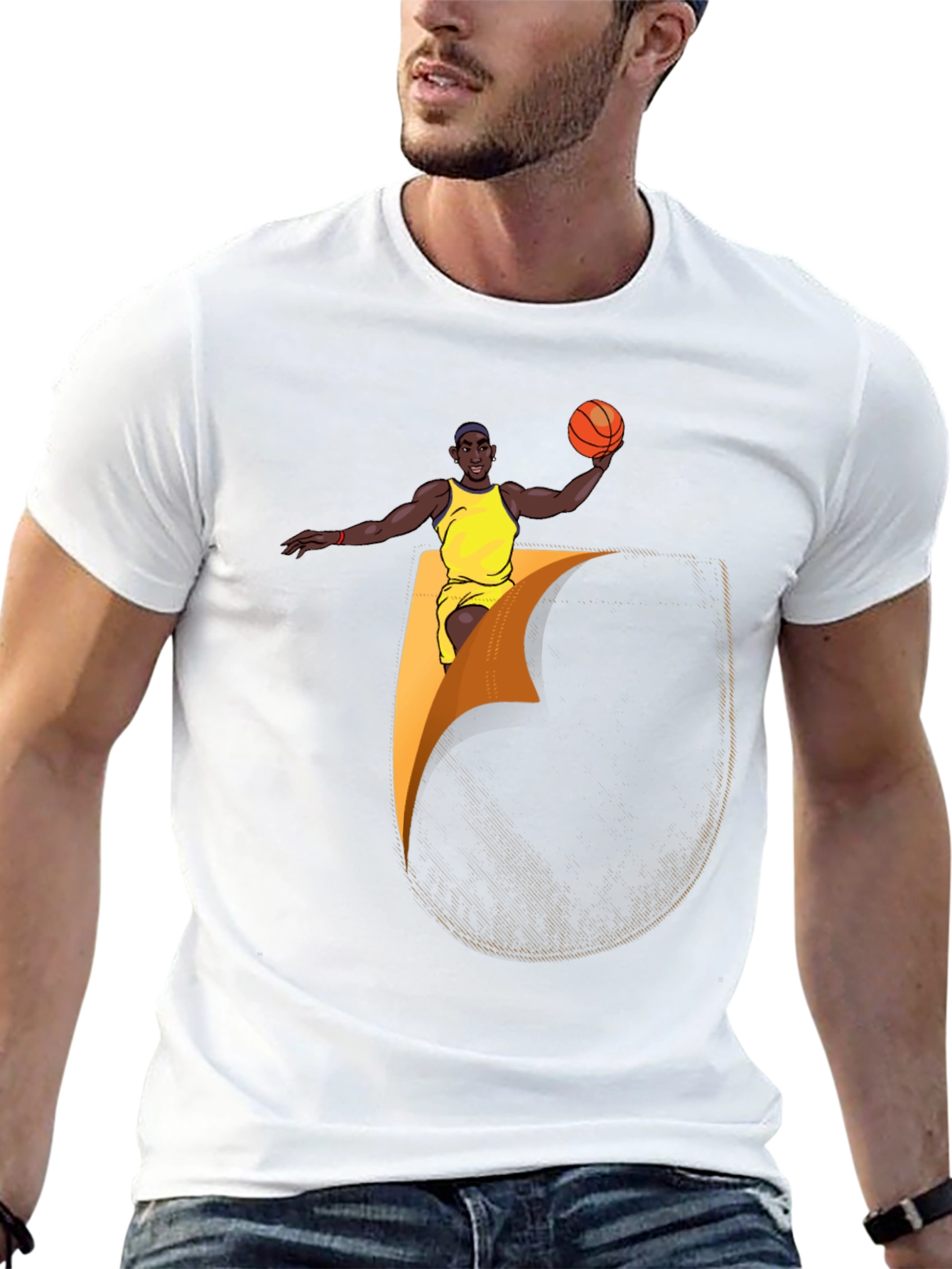 Basketball Player Graphic Tee - Black Cotton Blend