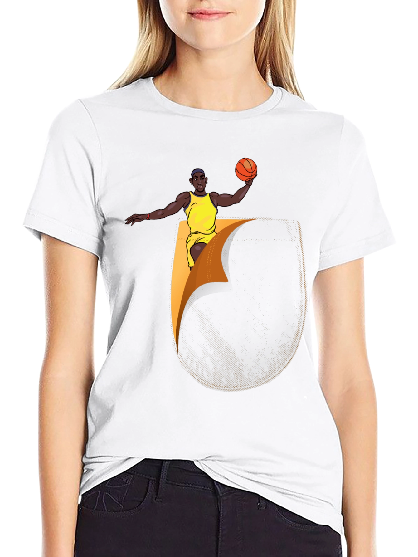 Basketball Player Graphic Tee - Black Cotton Blend