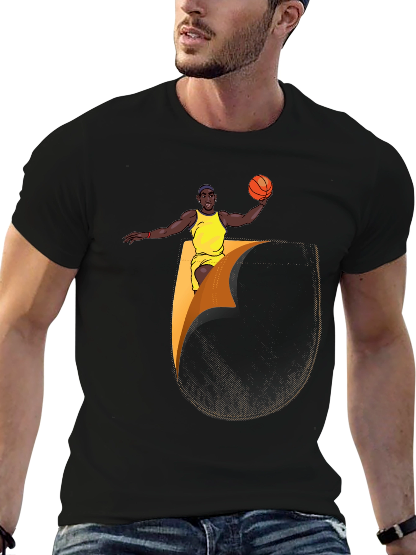 Basketball Player Graphic Tee - Black Cotton Blend