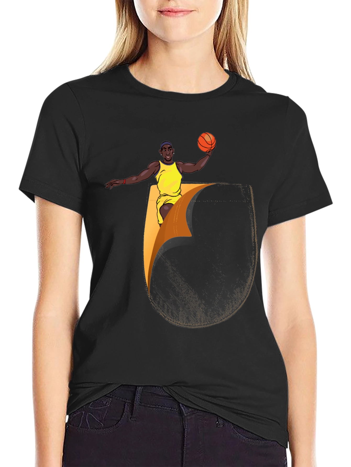Basketball Player Graphic Tee - Black Cotton Blend