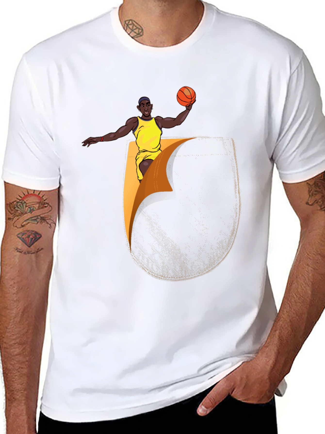 Basketball Player Graphic Tee - Black Cotton Blend