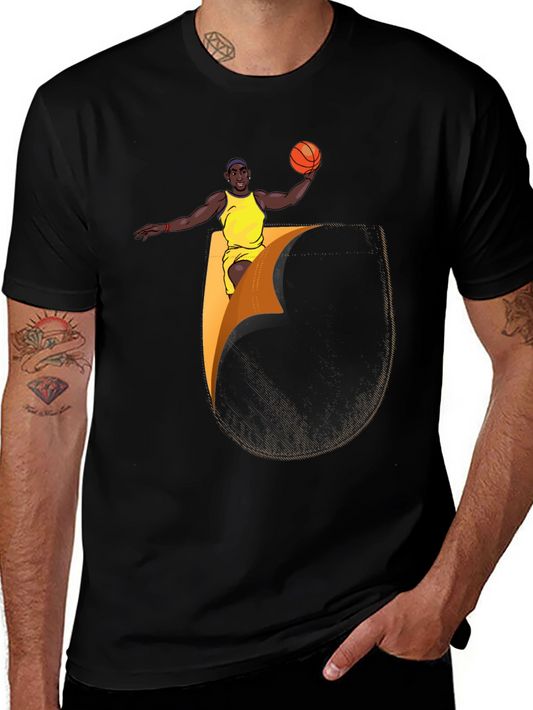 Basketball Player Graphic Tee - Black Cotton Blend