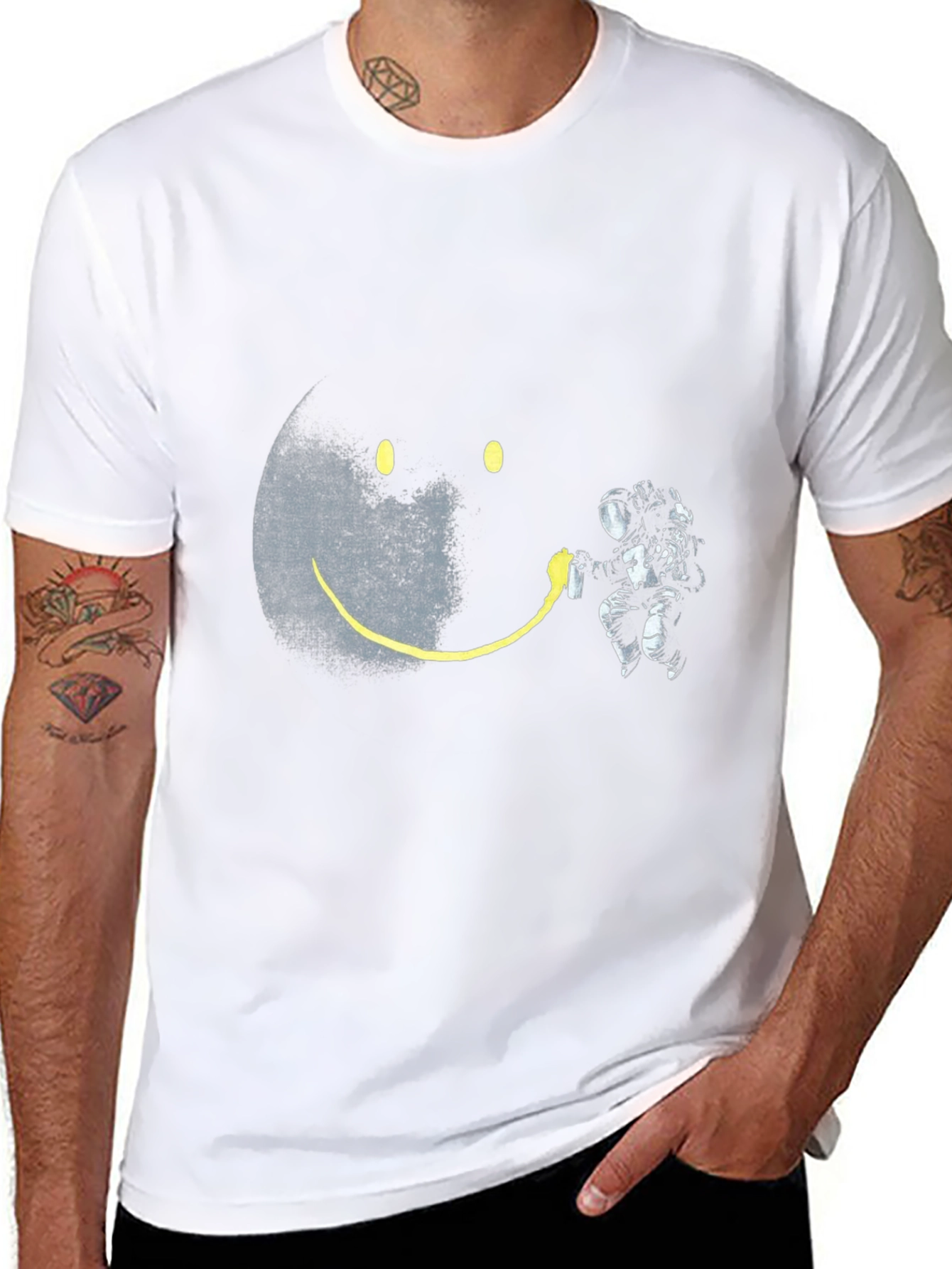 Astronaut Smiley Face Black T-Shirt