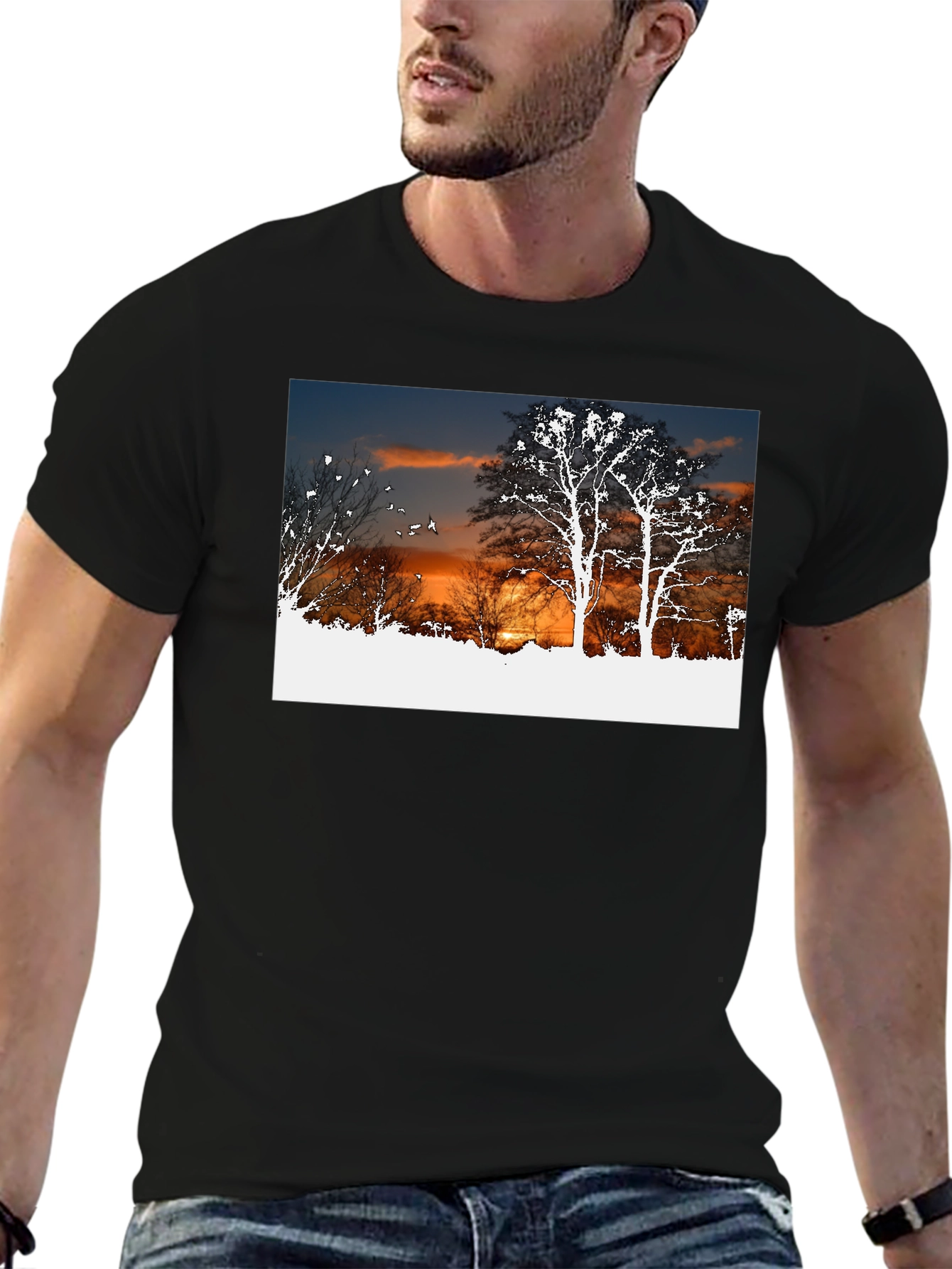 Sunset Trees Graphic Black T-Shirt