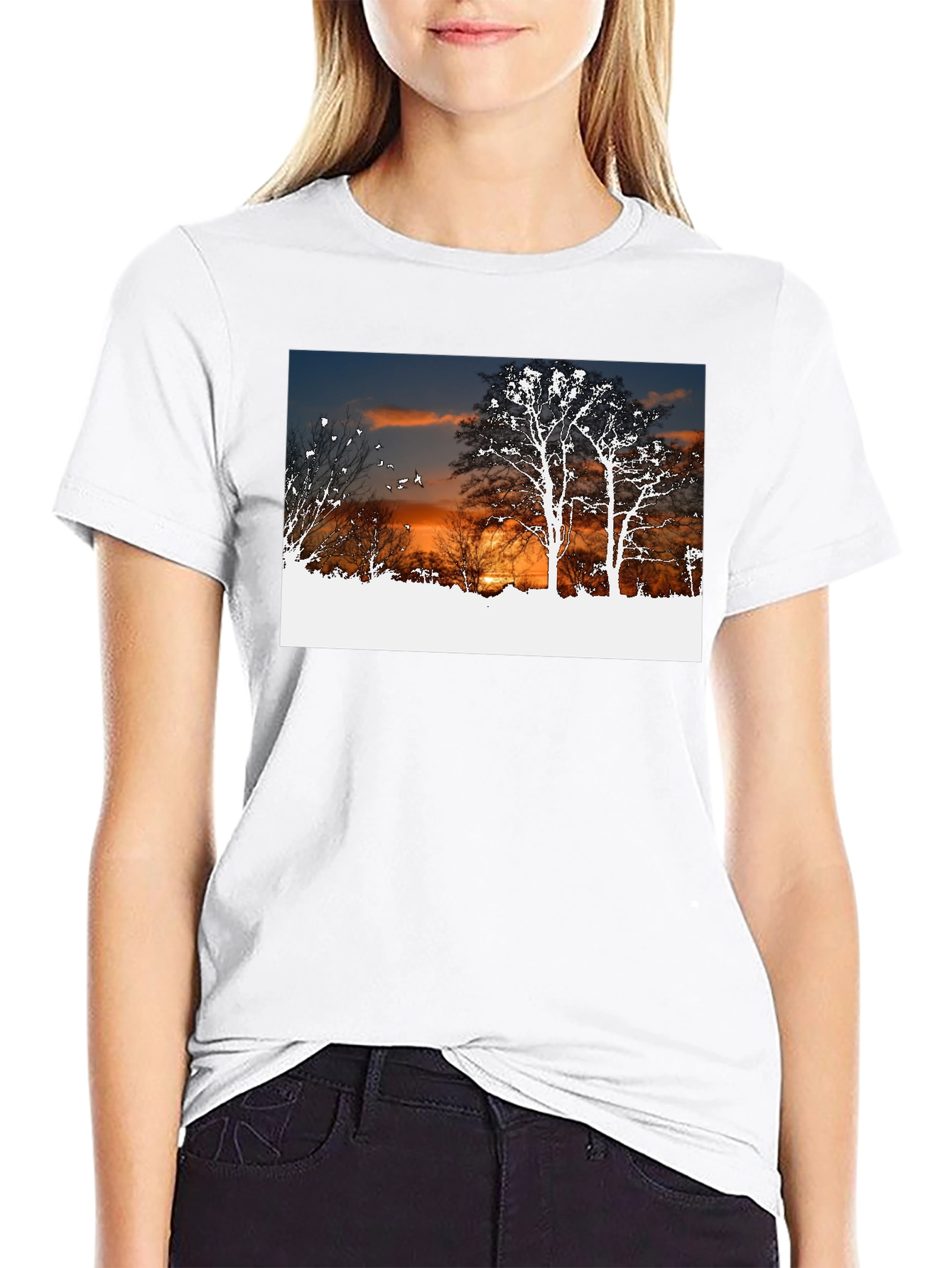 Sunset Trees Graphic Black T-Shirt