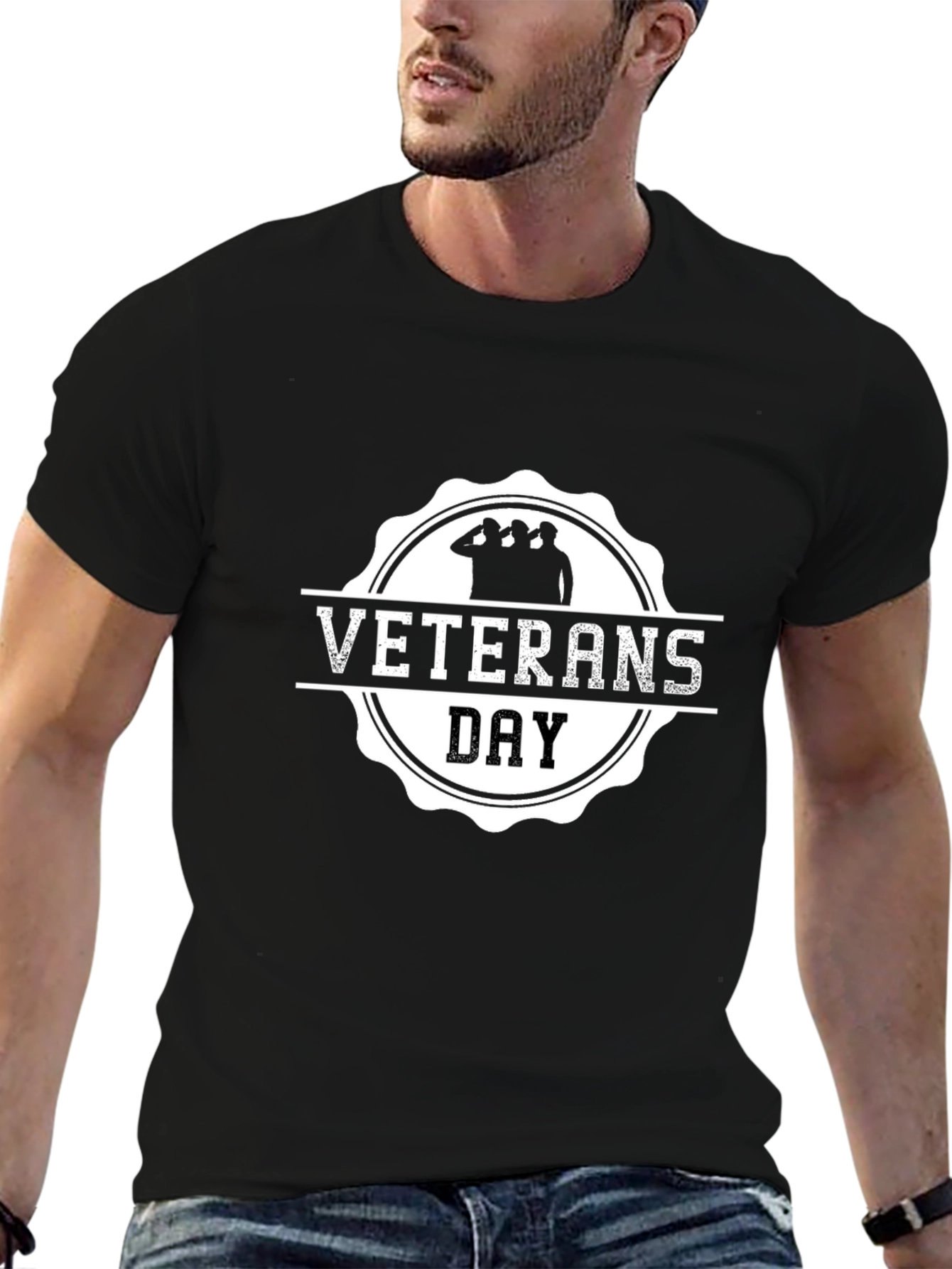Veterans Day Graphic Print Black T-Shirt